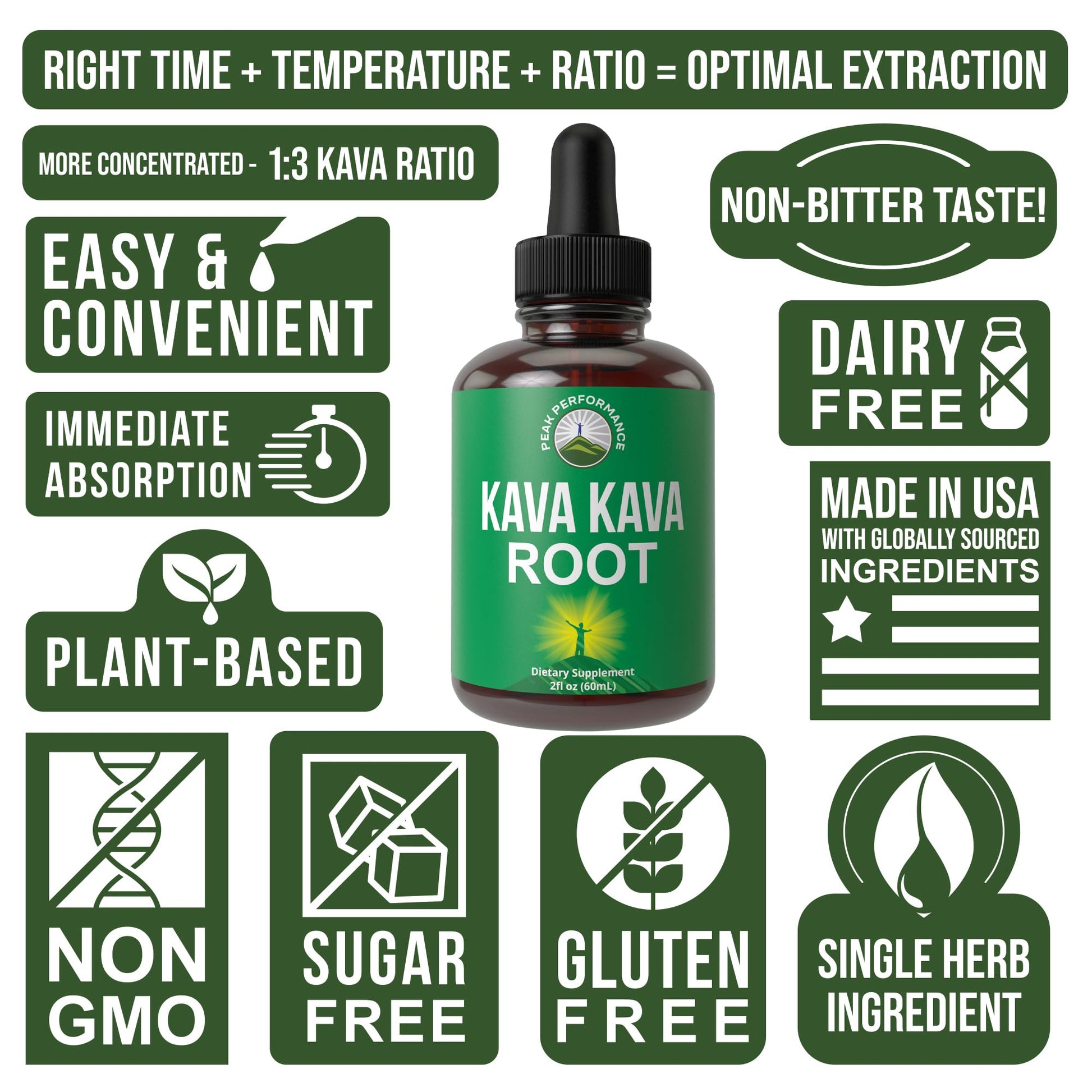 Peak Performance Kava Kava Root Extract Calming Liquid Drops More Concentrated - 1:3 Extraction Ratio. Vegan Supplement Aid for Relaxation, Natural Sleep. Sugar Free Gluten Free USA Tested Tincture Peak PerformanceBuy Supplements Australia