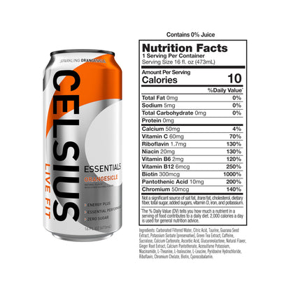 CELSIUS ESSENTIALS, Sparkling Orangesicle, Performance Energy Drink 16 Fl Oz (Pack of 12) CELSIUSBuy Supplements Australia