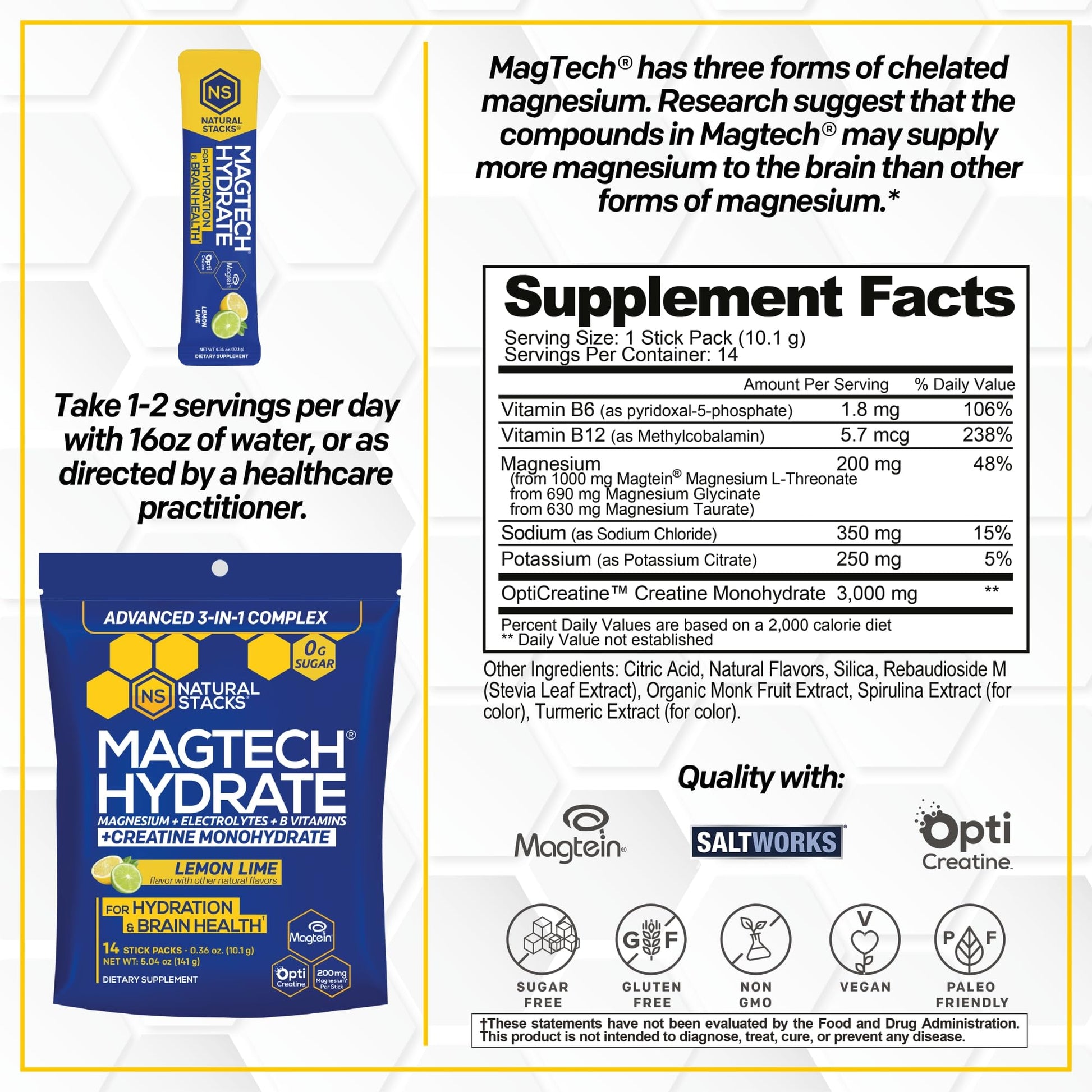 Magtech Magnesium Capsules + Hydration Creatine Powder Lemon Lime Bundle - 3 Forms of Magnesium - Featuring Magtein L-Threonate - Brain Health & Hydration Support* - 44 Total Servings NATURAL STACKSBuy Supplements Australia