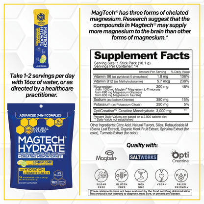 Magtech Magnesium Capsules + Hydration Creatine Powder Lemon Lime Bundle - 3 Forms of Magnesium - Featuring Magtein L-Threonate - Brain Health & Hydration Support* - 44 Total Servings NATURAL STACKSBuy Supplements Australia