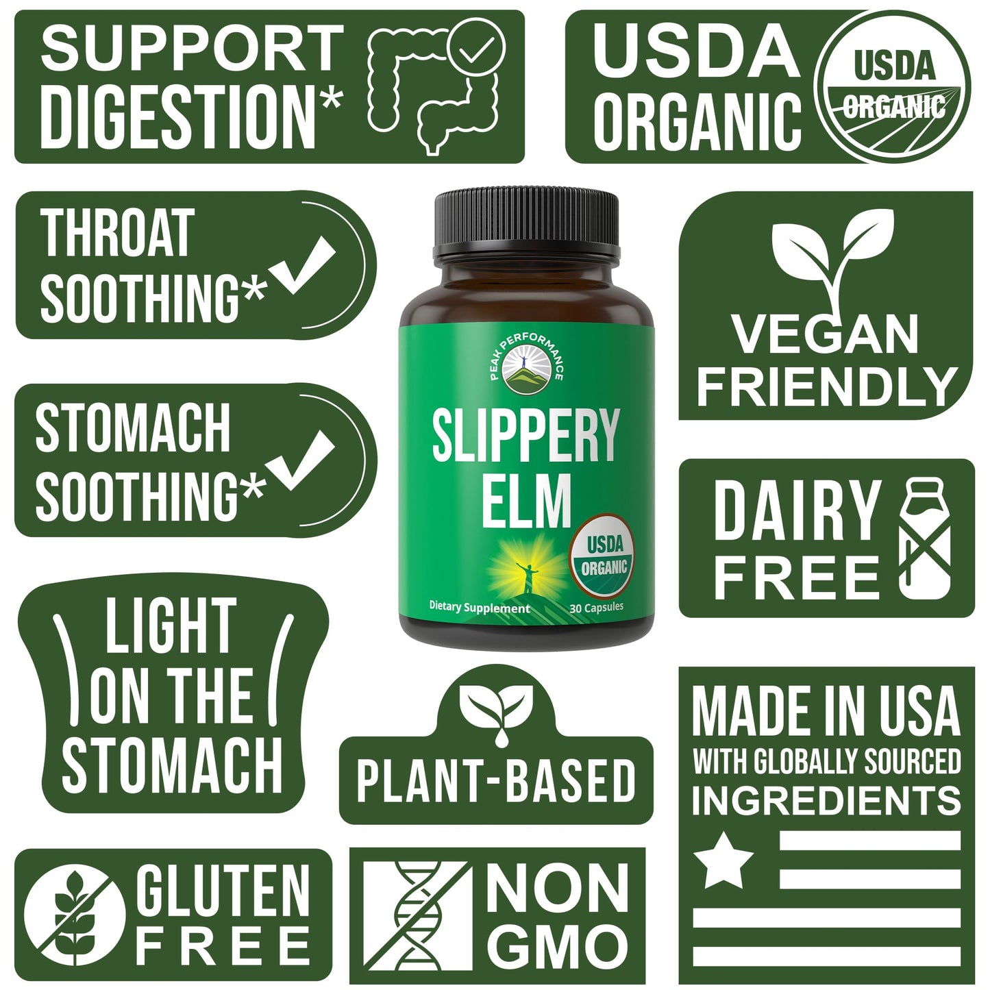 USDA Organic Slippery Elm for Women & Men. Vegan Capsules with Micronized Slippery Elm Bark Powder for Digestion, Bloating Relief, & Gut Lining. Natural Mucilage That Soothes The Throat & Airways Peak PerformanceBuy Supplements Australia