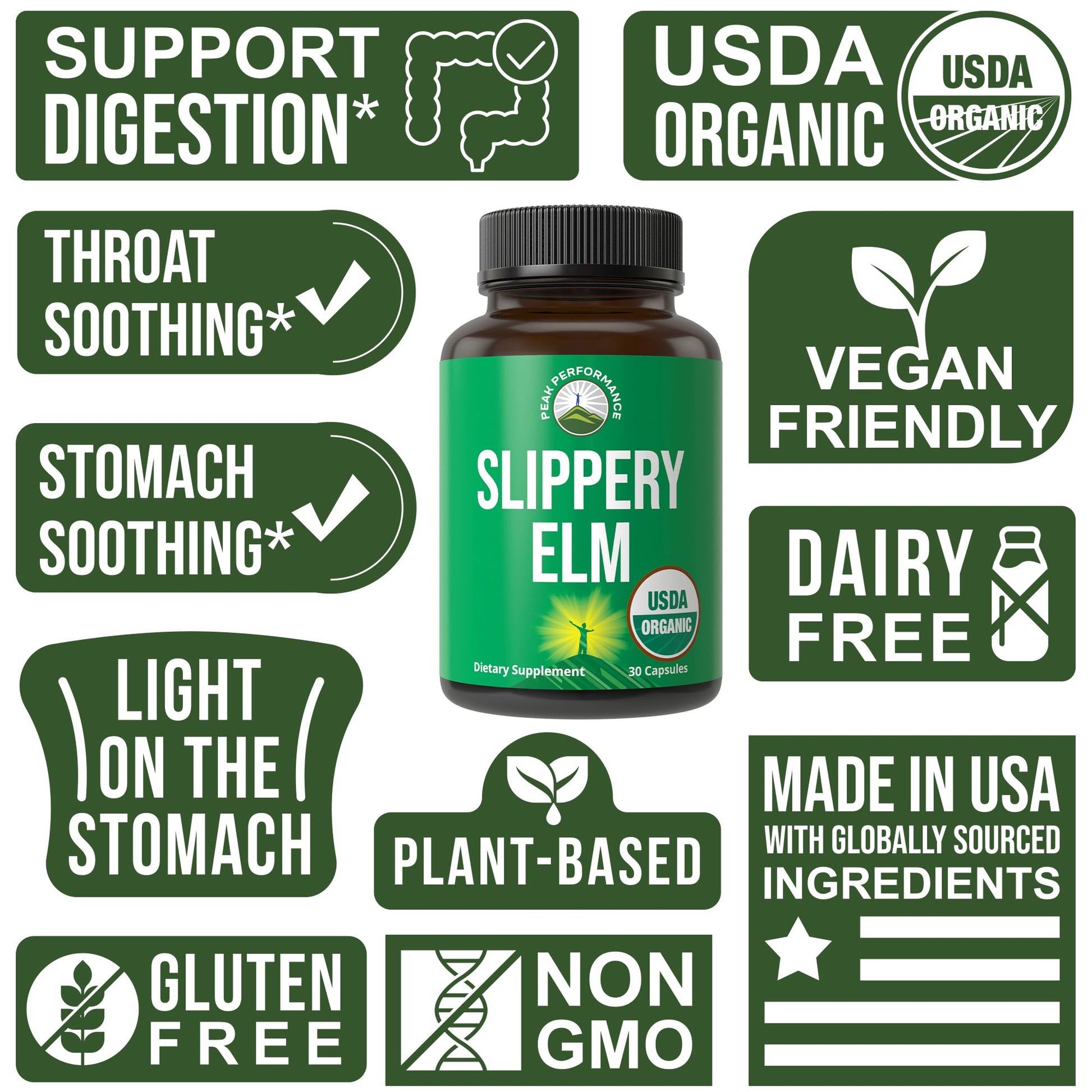 USDA Organic Slippery Elm for Women & Men. Vegan Capsules with Micronized Slippery Elm Bark Powder for Digestion, Bloating Relief, & Gut Lining. Natural Mucilage That Soothes The Throat & Airways Peak PerformanceBuy Supplements Australia
