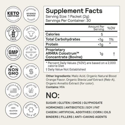 ARMRA Colostrum™ Premium Powder, Grass Fed, Gut Health Bloating Immunity Skin & Hair, Contains 400+ Bioactive Nutrients, Keto, Gluten & Fat Free (Blood Orange Bundle | 90 Servings) ARMRABuy Supplements Australia