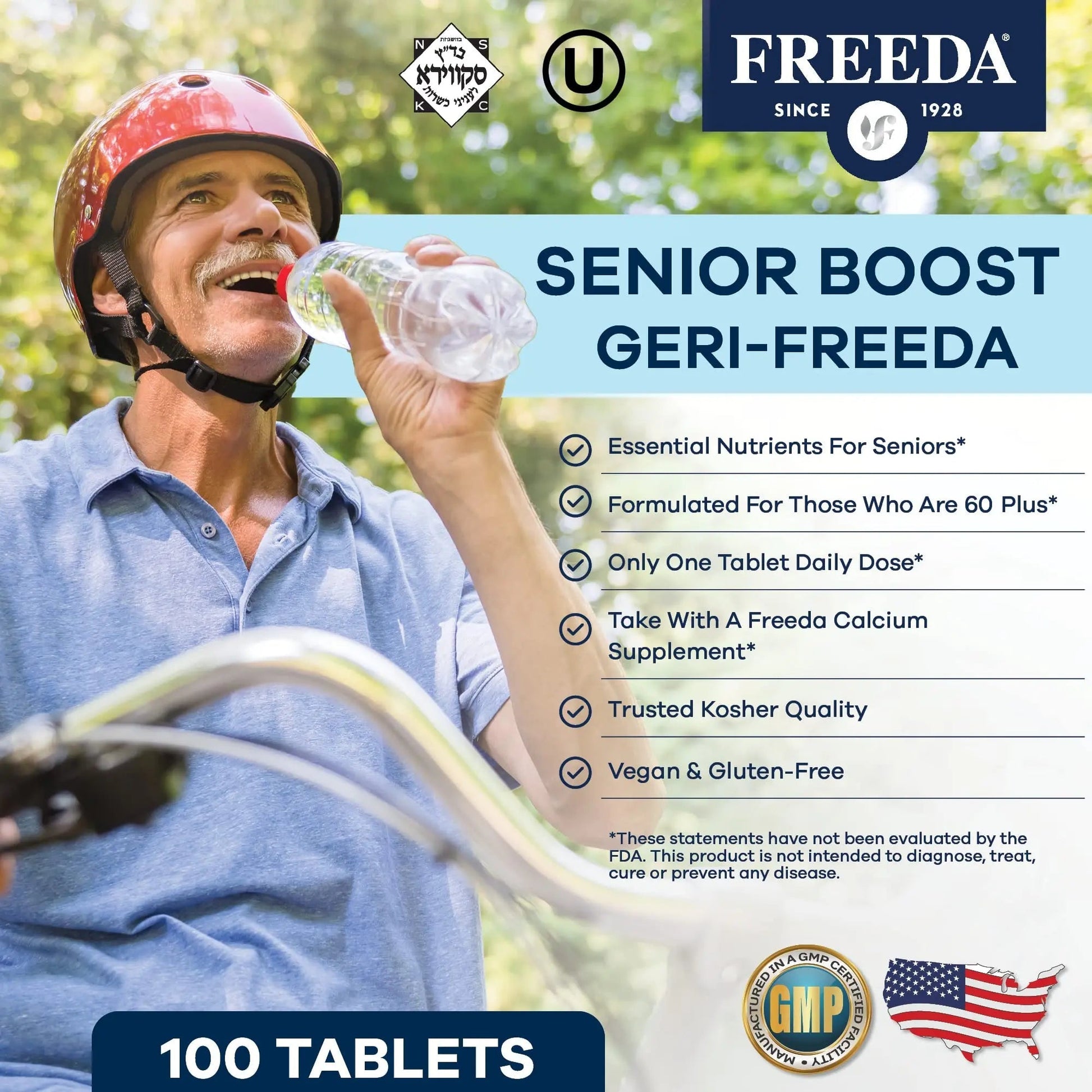 Freeda Senior Multivitamin - Kosher Vitamins for Men & Women 60 and Over - One Daily Coated Tablet - Women’s & Men’s Vitamins Multivitamin 60 Plus FREEDA