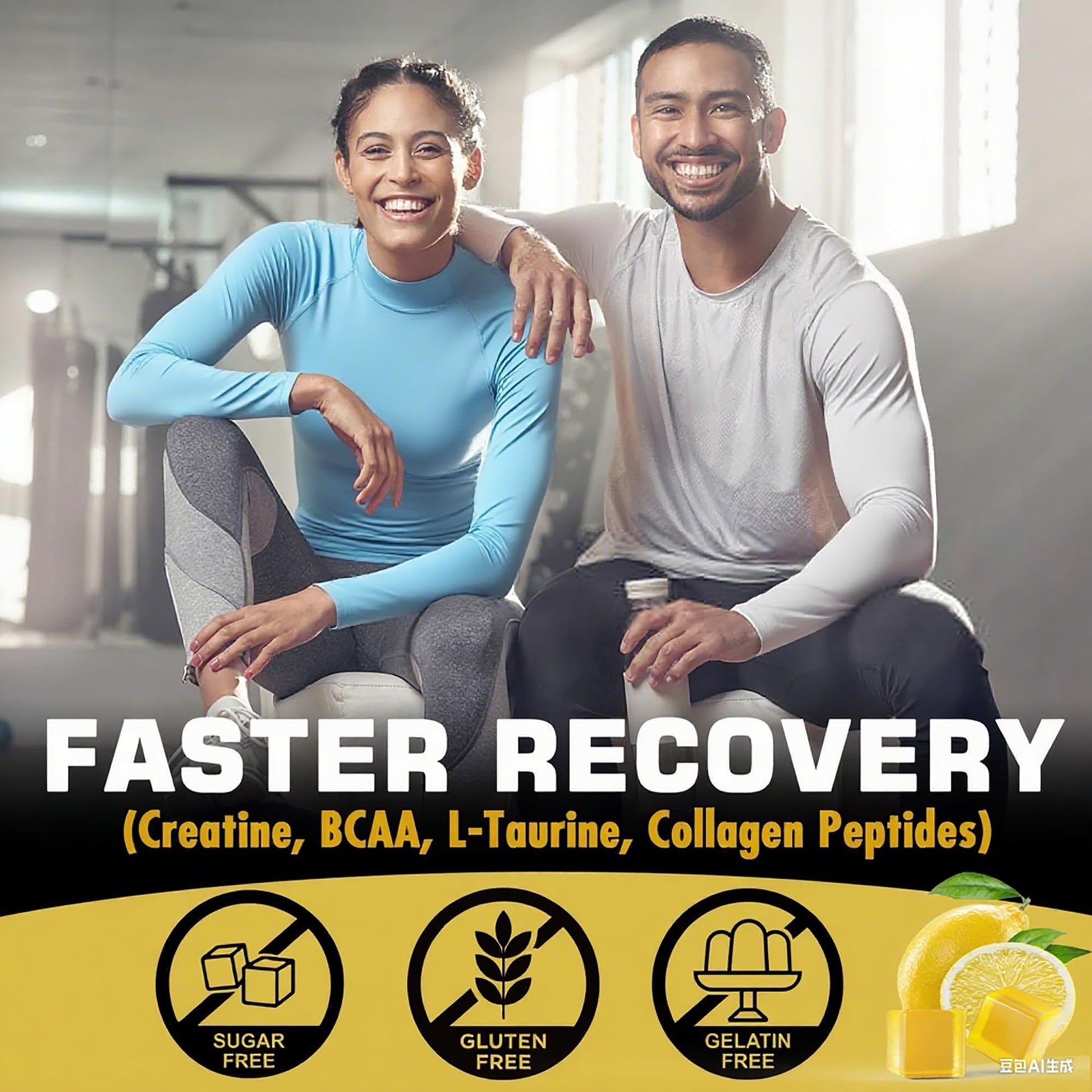 Creatine Monohydrate Gummies for Men & Women - with BCAA, Collagen Peptides, L-Taurine, Vitamin B12, D3, Chewables Creatine Monohydrate 5g Per Serving, Natural Lemon Flavor, Sugar Free, 2 Pack EnvyCureBuy Supplements Australia