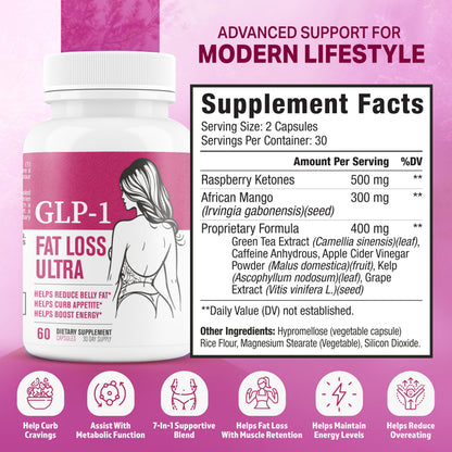 Fat Loss Ultra  Appetite Suppressant &  for Women | Supports Healthy Pathways Associated with  Activity | 3rd Party Tested Supplement - 60 Capsules for Adults