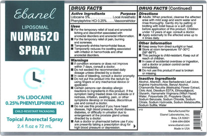 Ebanel 5% Lidocaine Spray Pain Relief Numb520 Burn Itch Relief Numbing Spray for Skin, Topical Anesthetic Postpartum Hemorrhoid Treatment with Phenylephrine for Local and Anorectal Uses EBANEL LABORATORIESBuy Supplements Australia