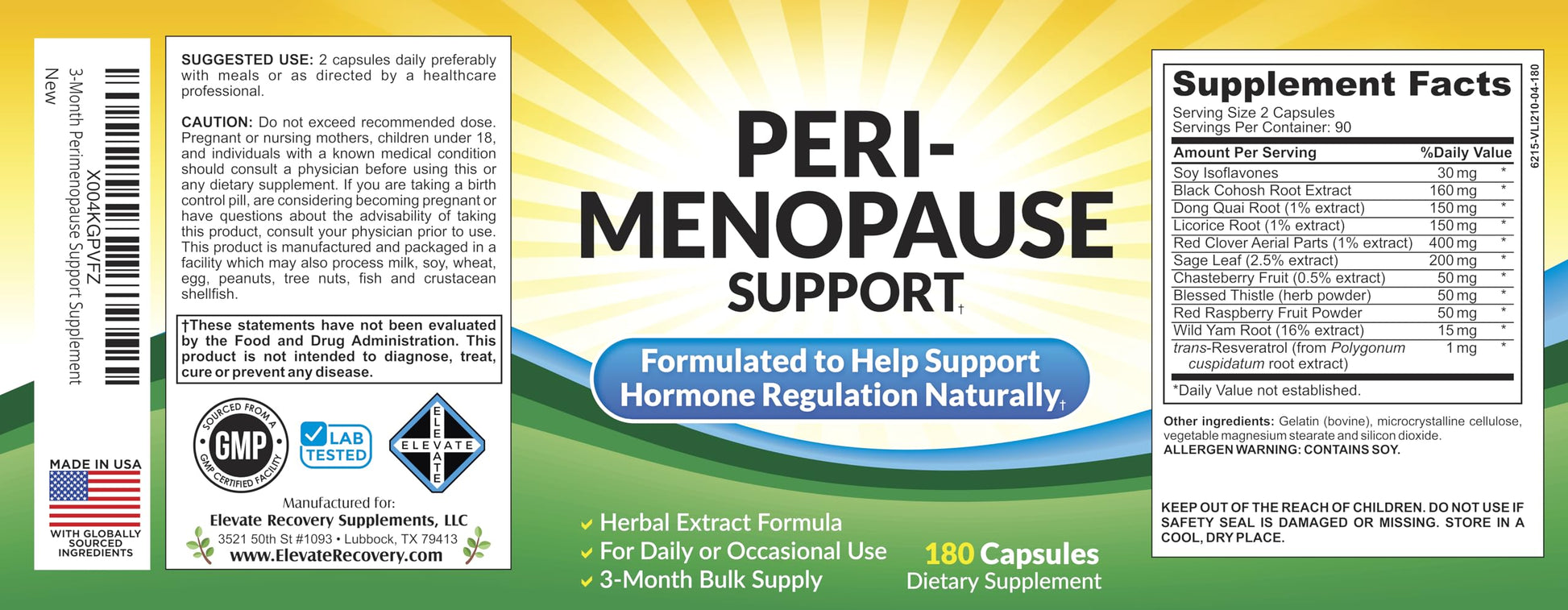 Perimenopause Support (3-Month) Supplement Blend | Women's Health & Hormone Support with 11 Herbs & Extracts | Female Hormonal Balance Supplements | 90-Day Bulk Supply | 180 Capsules Elevate Recovery SupplementsBuy Supplements Australia