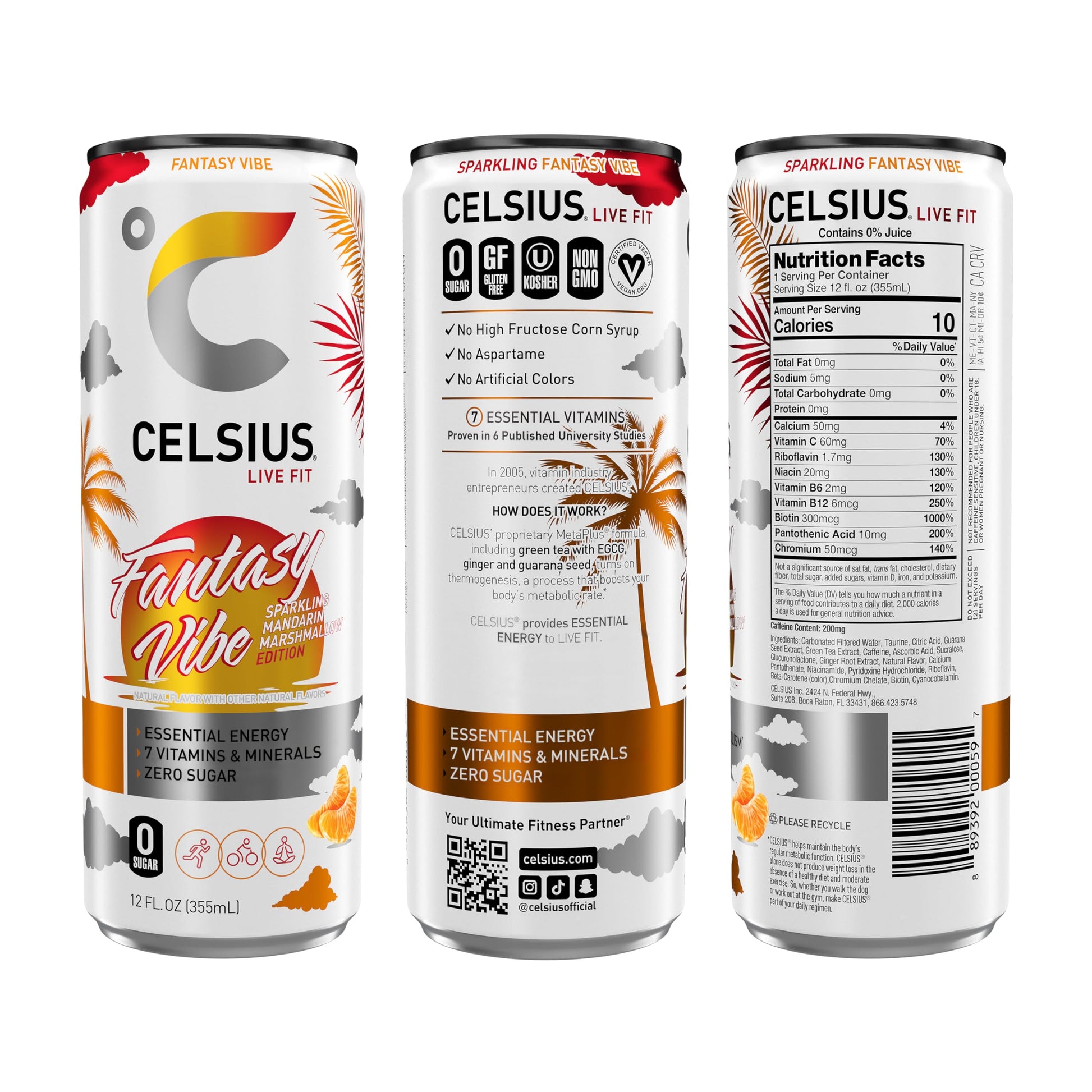 CELSIUS Sparkling Fantasy Vibe, Functional Essential Energy Drink, 12 Fl Oz (Pack of 12) CELSIUSBuy Supplements Australia