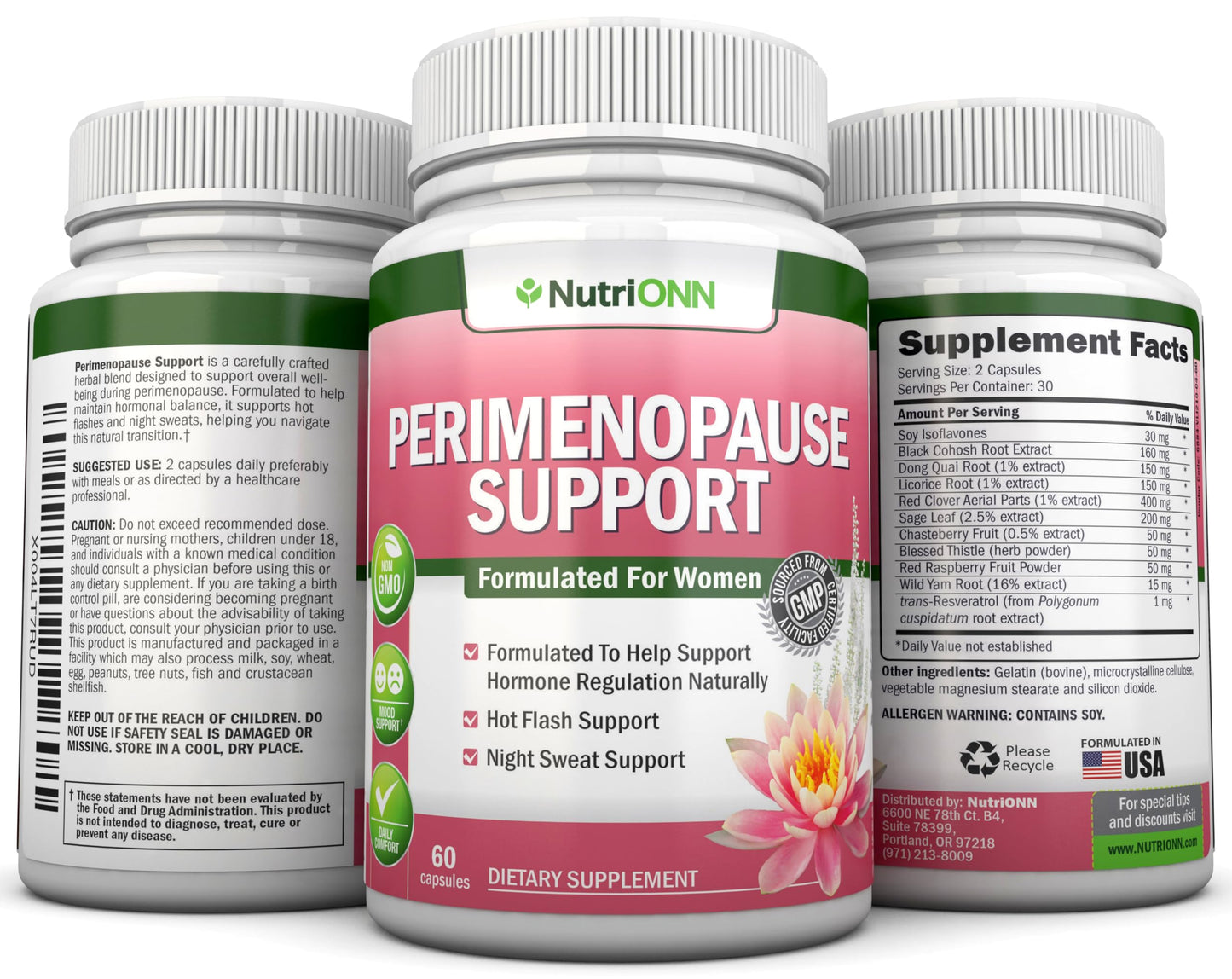 NutriONN Perimenopause Supplement for Women - Natural Support for Hot Flashes & Night Sweats - Improved Mood & Sleep - 11 Herbal Ingredients with Black Cohosh & Red Clover - Hormone Balance - Non-GMO NutriONNBuy Supplements Australia