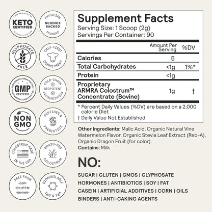 ARMRA Colostrum Powder | Vine Watermelon | Gut Health & Bloating | Skin & Hair | Immunity | Keto, Gluten & Fat-Free | 90 Servings ARMRABuy Supplements Australia