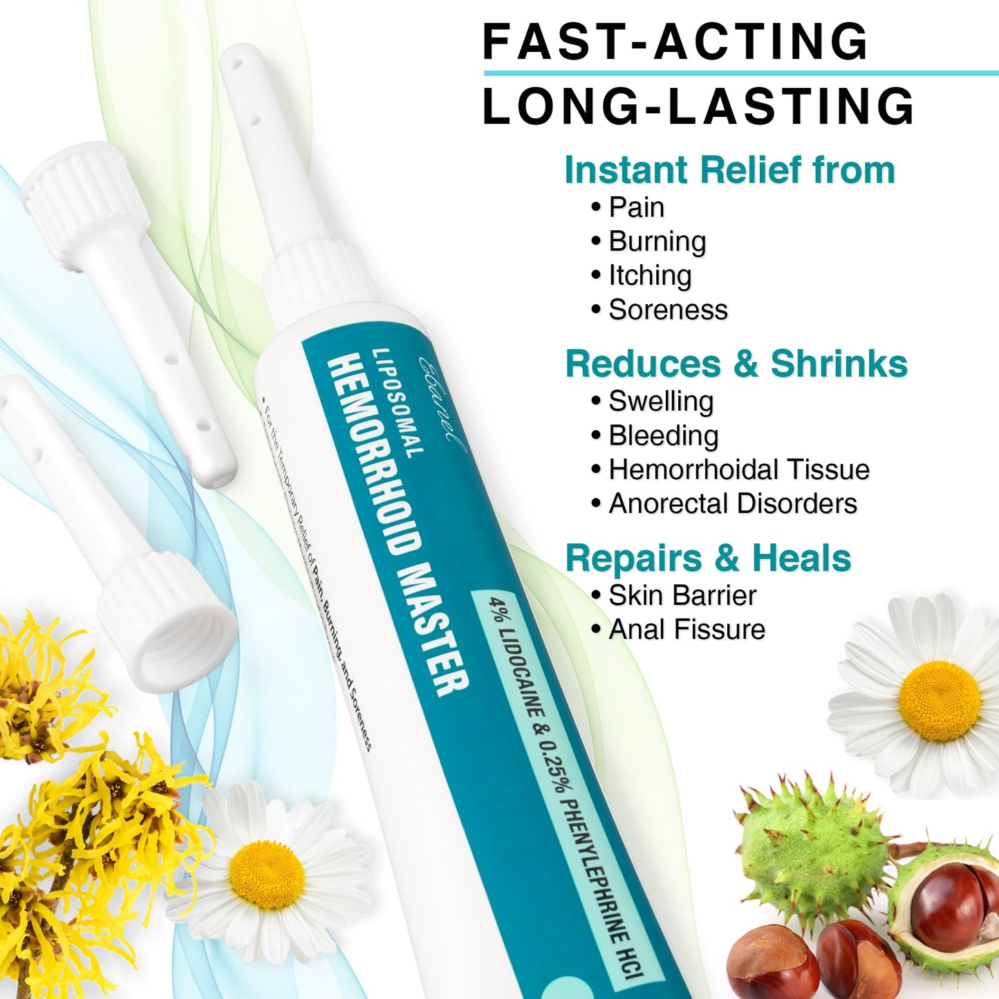 Ebanel 4% Lidocaine Hemorrhoid Treatment Ointment with Phenylephrine, Witch Hazel, Vitamin B6, Zinc Oxide, Frankincense, External and Internal Hemorrhoids Treatment Burn Itch Pain Relief Anal Cream EbanelBuy Supplements Australia