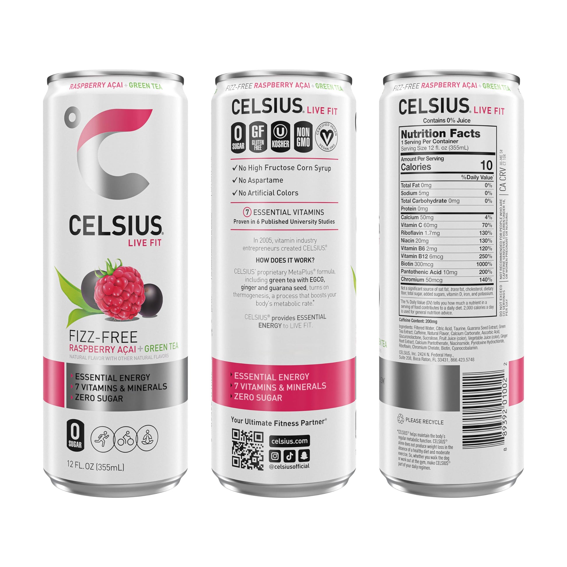 CELSIUS Raspberry Acai Green Tea, Functional Essential Energy Drink 12 Fl Oz (Pack of 12) Packaging may vary CELSIUSBuy Supplements Australia