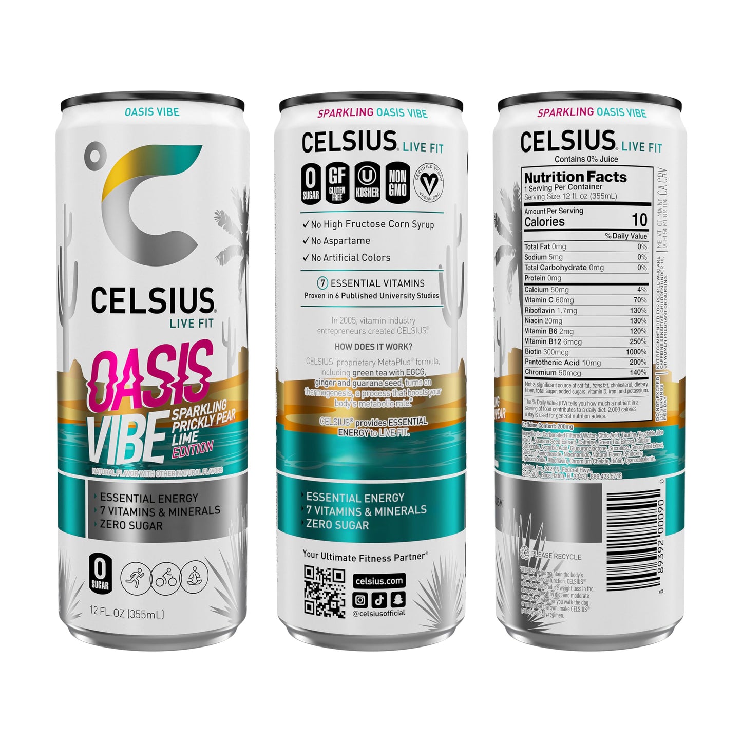 CELSIUS Sparkling Oasis Vibe, Functional Essential Energy Drink, 12 Fl Oz (Pack of 12) CELSIUSBuy Supplements Australia