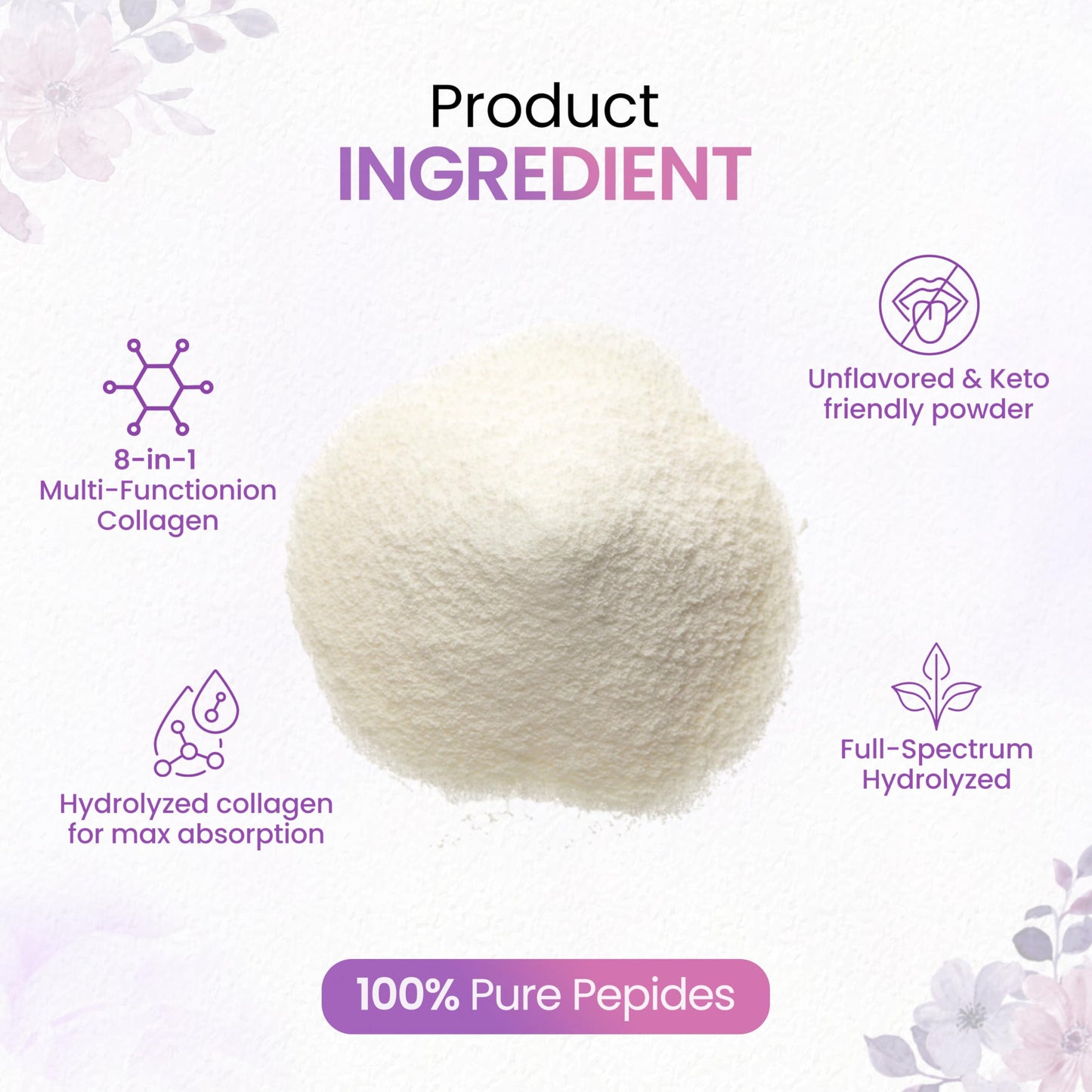 Multi Collagen Peptides Powder, 1 Pounds collagen powder- Type I,II,III,V,X with Biotin 10000mcg, Hyaluronic acid powder, Vitamin C - Unflavored Collagen Protein Powder