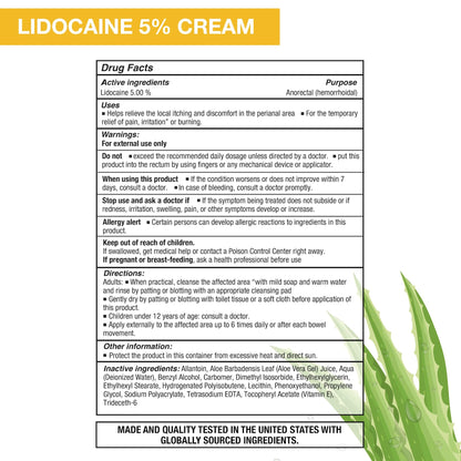 Puregen Labs Lidocaine 5% Anorectal (hemorrhoidal) Cream Maximum Strength | Enriched with Aloe-Vera | 6 Oz P Puregen Labs buy supplements Au