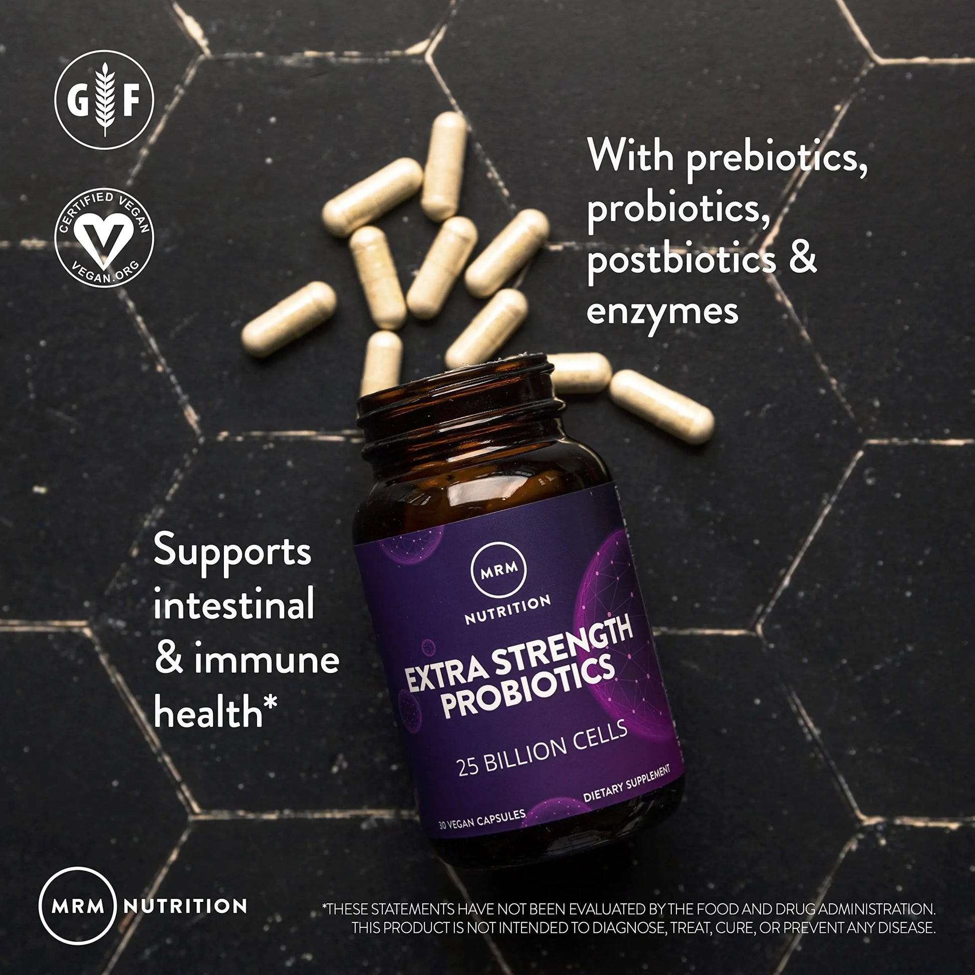 MRM Nutrition Extra Strength Probiotics - Supports Intestinal, GI, & Immune Health for Women & Men, Prebiotic, Probiotic, & Postbiotic Supplement, 25 Billion Cells & 16 Strains, Vegan - 30 Servings MRMBuy Supplements Australia