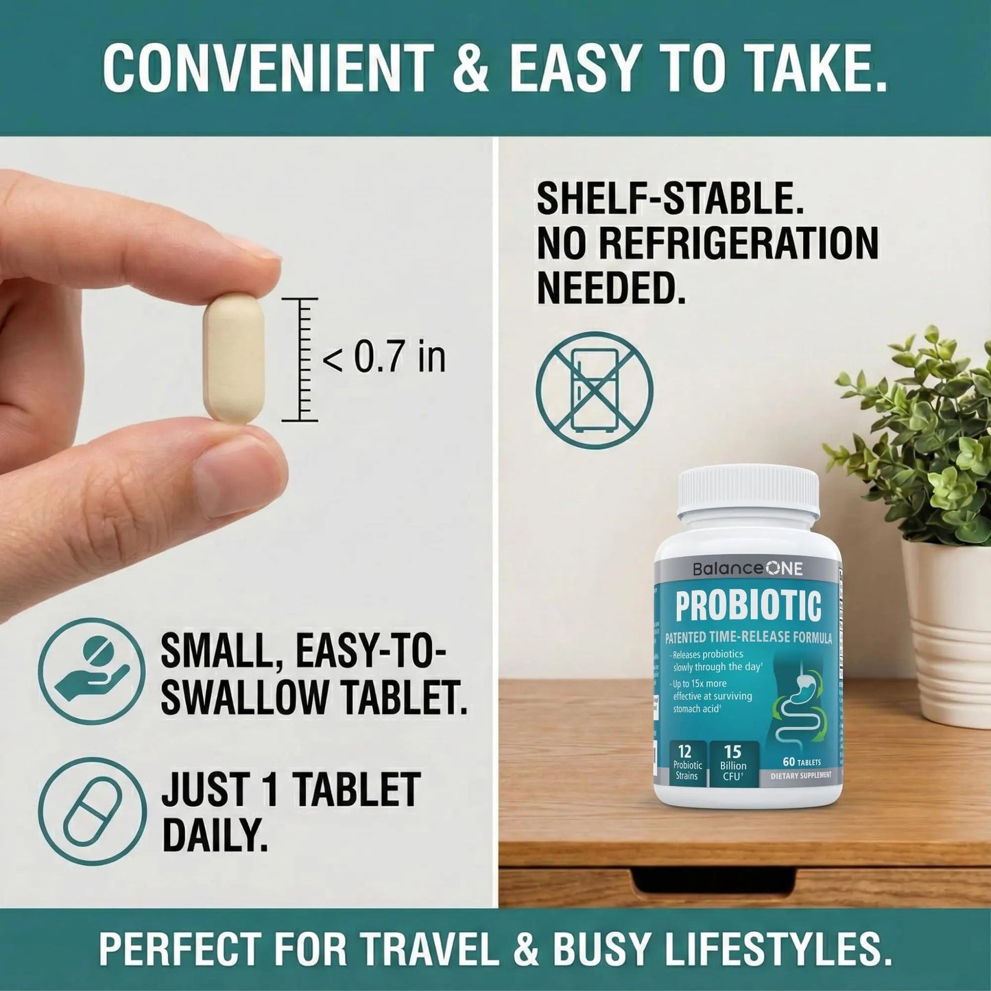 Balance ONE Time Release Probiotic – 15 Billion CFU – 12 Strains Including L. Plantarum – 15x More Survival Than Capsules – Bloating & Gas Relief – Gut & Digestive Health for Women & Men – 60 Tablets Balance ONEBuy Supplements Australia
