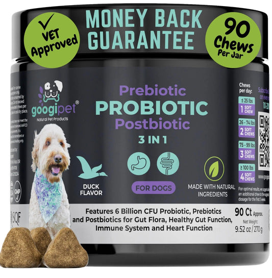 Googipet Probiotics for Dogs Digestive Health - Prebiotics and Probiotics Chews for Dog Yeast Infection Treatment + Digestive Enzymes - Dog Probiotics for Itchy Skin & Ears w/Papaya, Pumpkin, & Fiber GOOGIPET NATURAL PET PRODUCTSBuy Supplements Australia