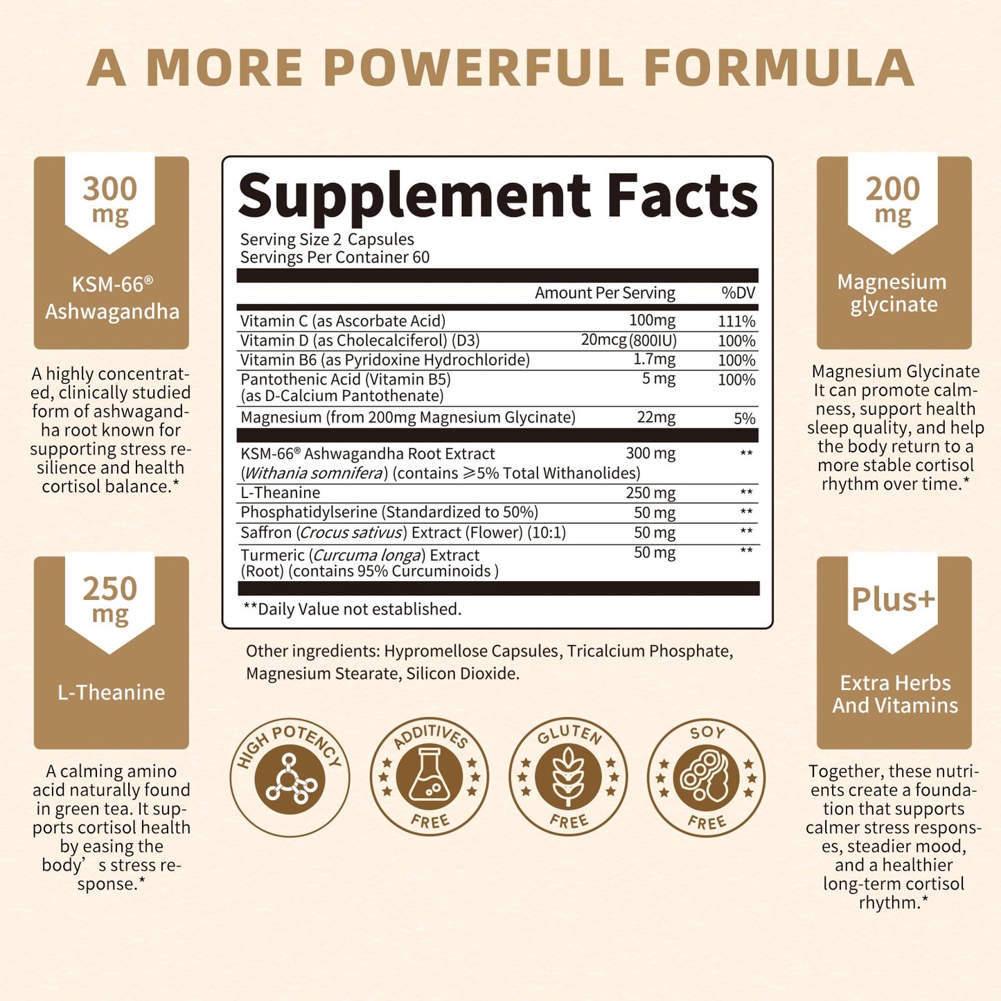 10-IN-1 Cortisol Supplements w/ KSM-66® Ashwagandha 300mg + L-Theanine 250mg, Magnesium Glycinate, Saffron, Phosphatidylserine, Turmeric & Vitamin C D3 B6 B5, For Women Men, 120 Capsules 60-Day Supply LukareeBuy Supplements Australia