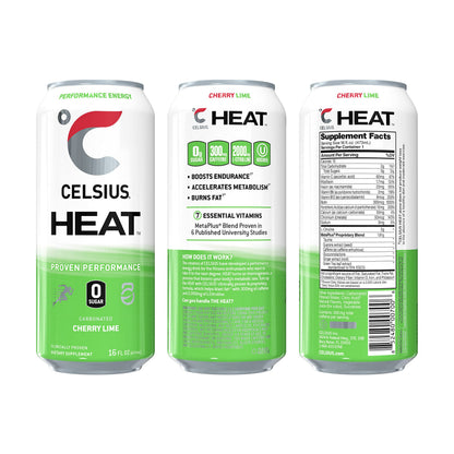 CELSIUS HEAT Performance Energy Drink, Cherry Lime, 16 Fl Oz (Pack of 12) CELSIUSBuy Supplements Australia