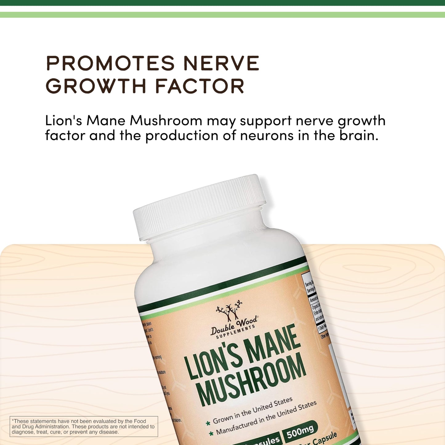 Organic Lions Mane Mushroom Capsules (120 Count), for Focus Support and Immune Health, Third Party Tested and Grown in The USA - by Double Wood Double Wood SupplementsBuy Supplements Australia