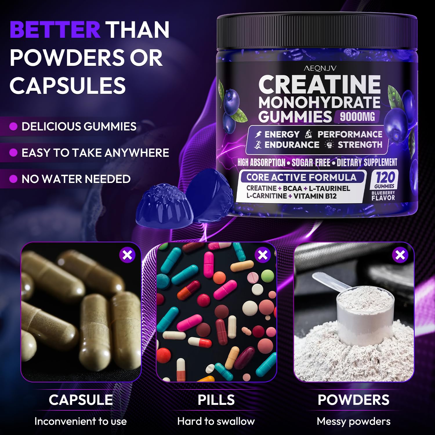 AEQNJV Creatine Gummies Monohydrate Complex for Men & Women, 9000MG Creatine Pre-Workout Supplement Enhance Muscle Strength Recovery Cognitive Health & Memory, 120 Gummies Sugar Free Vegan Non-GMO AEQNJVBuy Supplements Australia