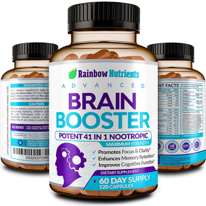 40-in-1 Brain Booster Supplements for Memory, Focus, Clarity, Energy, Performance | Natural Nootropic Brain Support Supplement with DMAE, Bacopa Monnieri & More | For Men & Women | 120 V Capsules Rainbow Nutrients, LLCBuy Supplements Australia