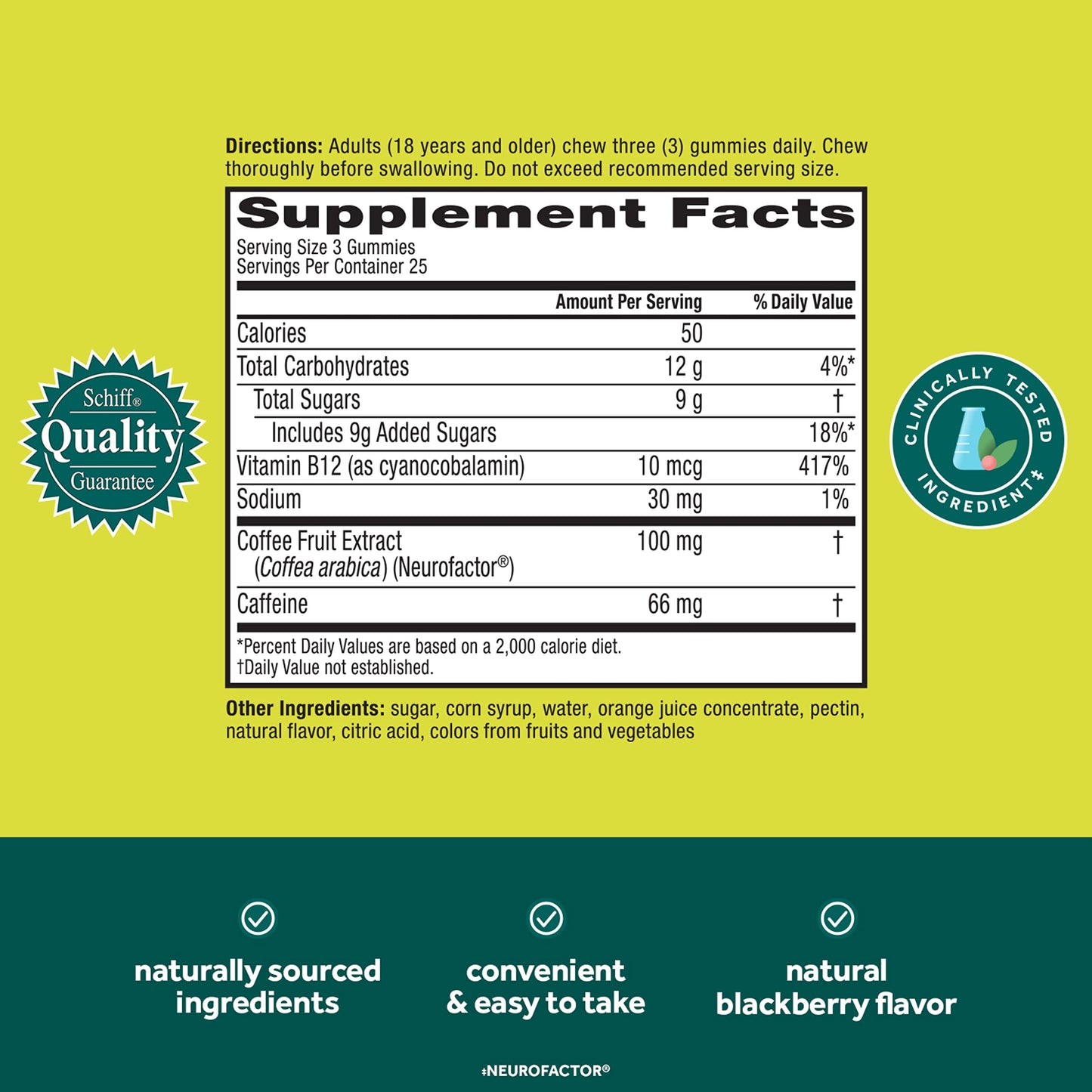 NEURIVA Brain + Energy Gummies, Nootropic Brain Supplements for Focus and Concentration with Neurofactor, Vitamin B12 & Caffeine for an Energy Boost*, 75ct Natural BlackBerry NEURIVABuy Supplements Australia