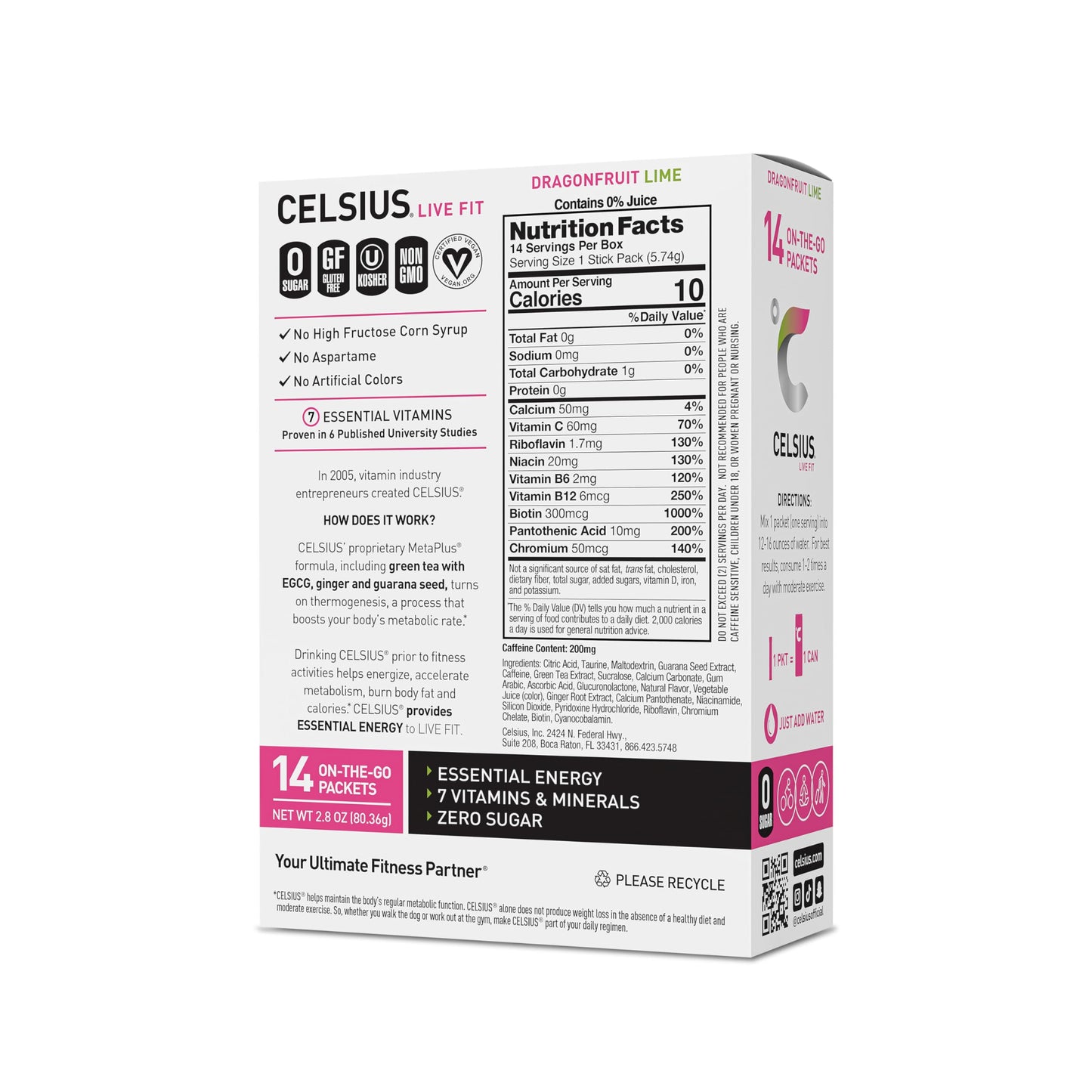 CELSIUS Dragonfruit Lime On-the-Go Powder Stick Packs, Zero Sugar 14 Count(Pack of 1) CELSIUSBuy Supplements Australia