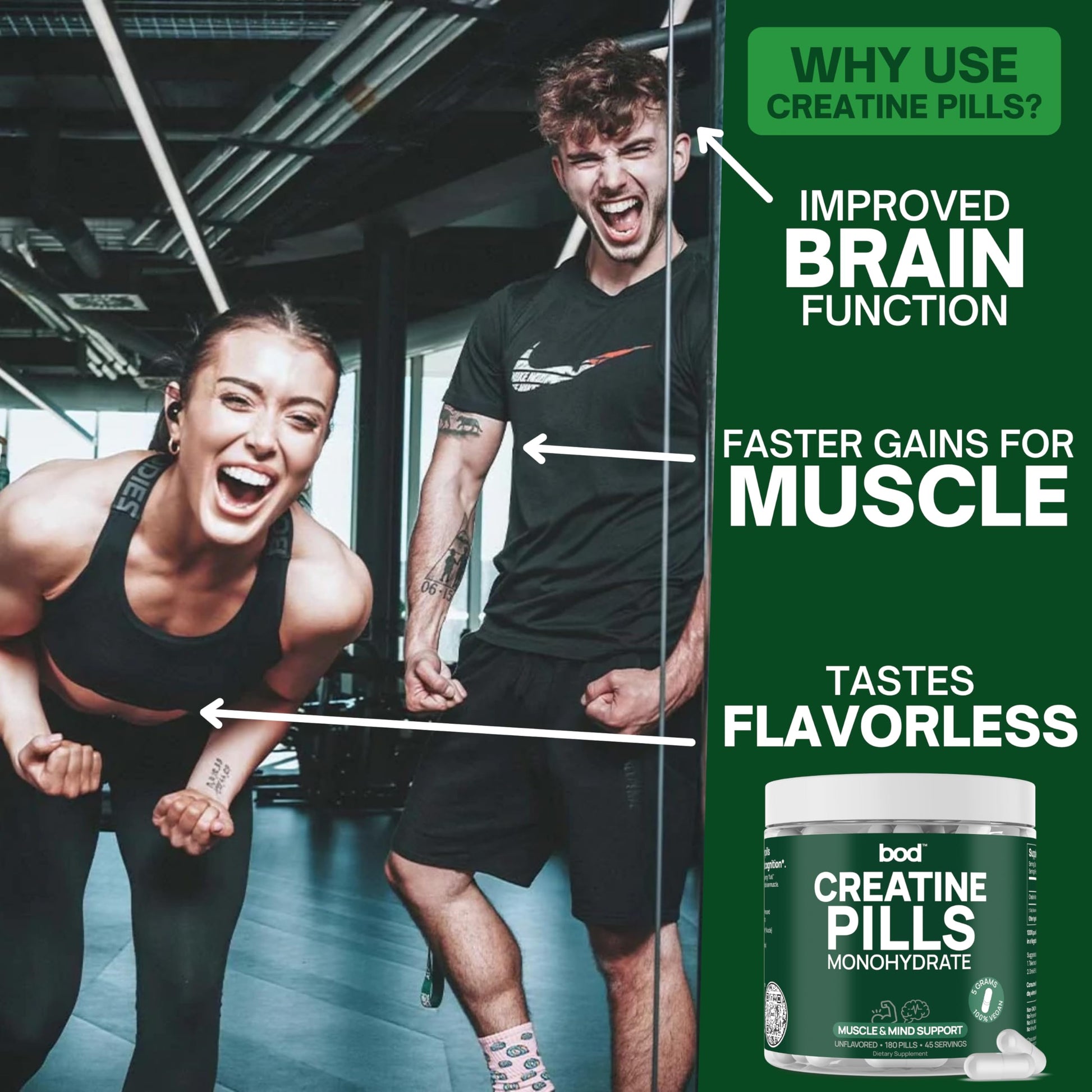 BOD Creatine Monohydrate Capsules – 45 Servings (4 Capsules = 5 g) – Ultra-Pure 200 Mesh Creatine Monohydrate – Strength, Power, Muscle Growth & Recovery BodBuy Supplements Australia