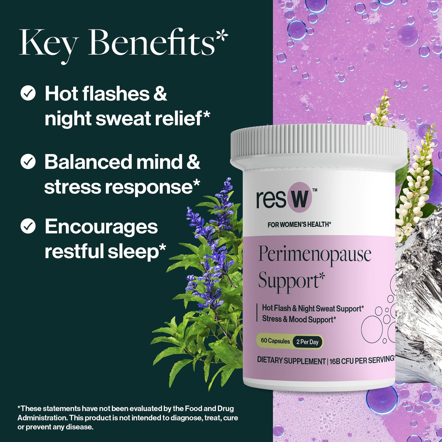resW Perimenopause Postbiotic Supplement for Women - Hot Flash Support, Night Sweat Relief, Hormone Free, Vegan, Gluten Free, Non GMO, Plant Based Gut Health Support - 60 Capsules ResBioticBuy Supplements Australia