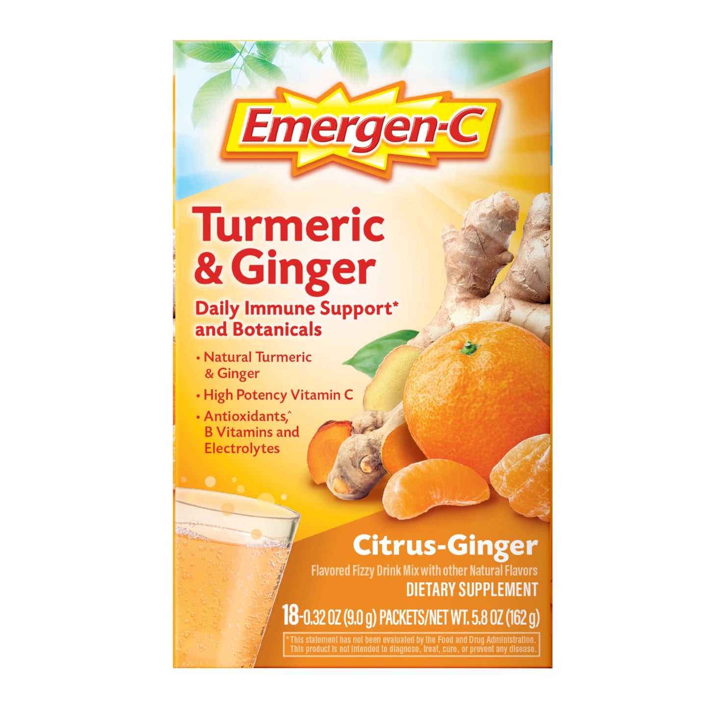 Emergen-C Citrus-Ginger Fizzy Drink Mix, Turmeric and Ginger, Immune Support, Natural Flavors