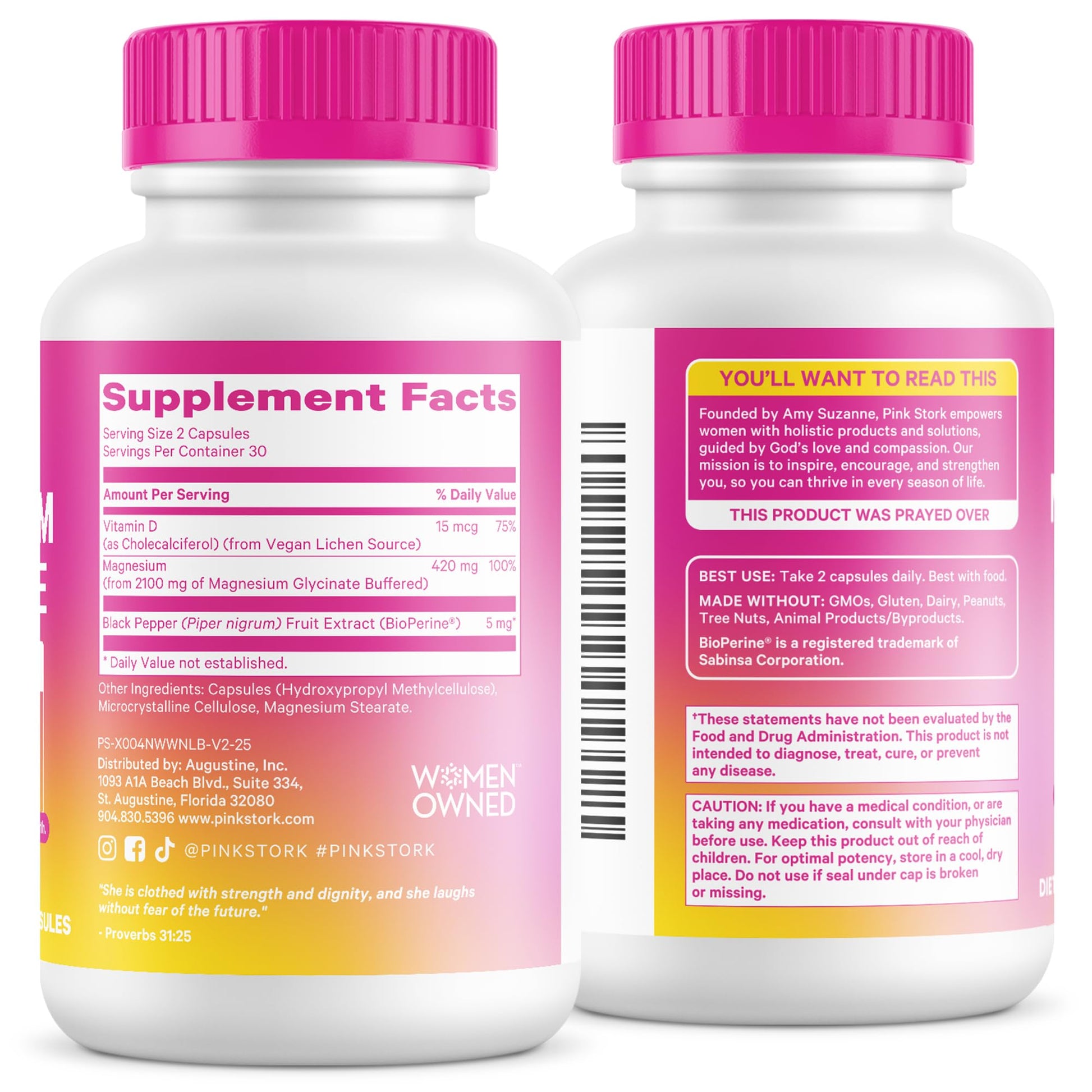 Pink Stork Magnesium Glycinate with Vitamin D - Magnesium Supplement for Women to Support Natural Calm, Mood, and Sleep - Hormone Balance for Women - 60 Capsules, Berry Essence, 1 Month Supply Pink StorkBuy Supplements Australia