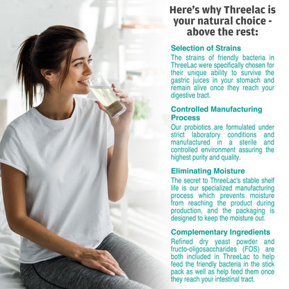 GHT - ThreeLac Lemon Probiotic Drink Mix for Digestive Health - Advanced Probiotic Powder Formula for Men, Women, and Kids - Immune Support & Gut Balance, Non-GMO - 240 Packets ght Global Health TraxBuy Supplements Australia