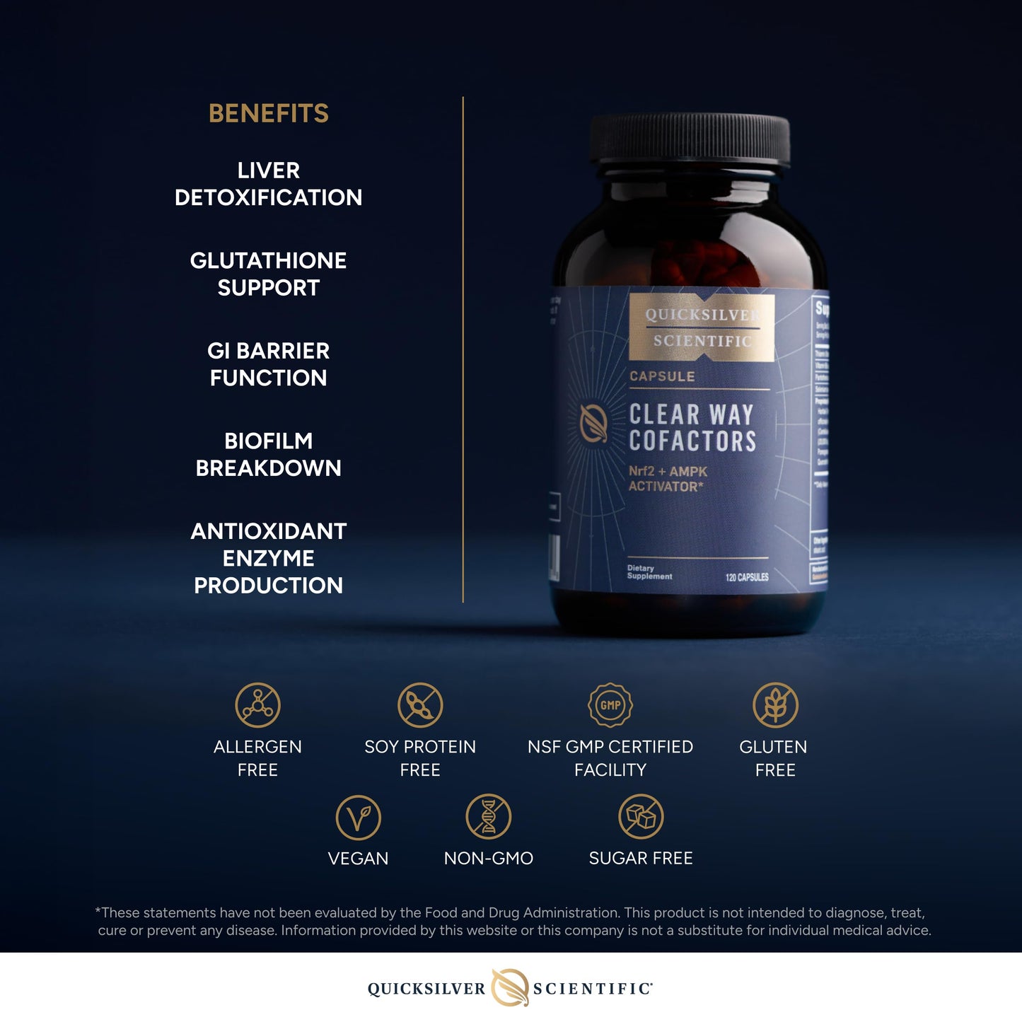 Quicksilver Scientific Clear Way Cofactors - Body Detox Cleanse Support with Vitamin B1, Dandelion Extract, Quercetin & Nattokinase Enzyme - Antioxidant Cleanse to Support Gut Health (120 Capsules) Quicksilver ScientificBuy Supplements Australia