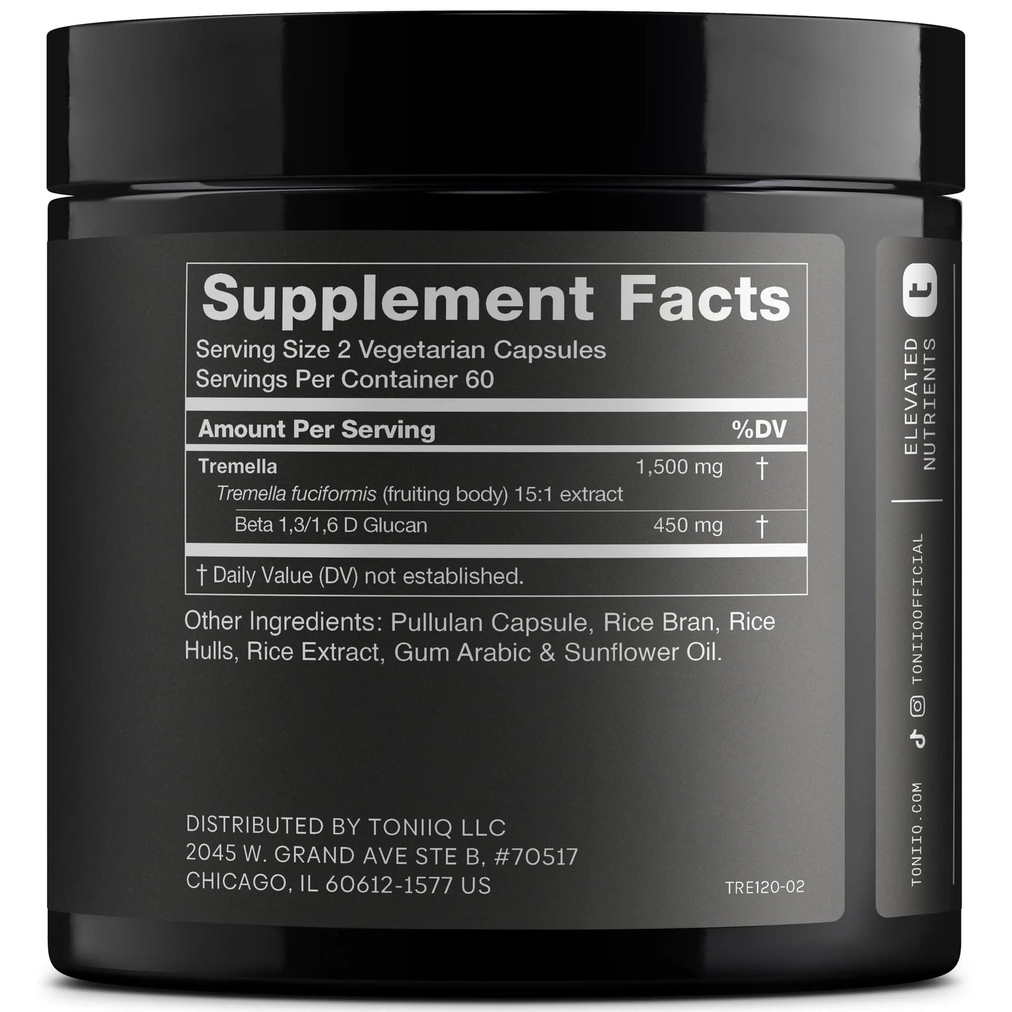 Tremella Mushroom Ultra High Potency 15:1 Extract with 30% Beta Glucans - Pure & Concentrated Formula - Third-Party Lab Tested for Purity & Quality - 120 Capsules Toniiq buy supplements Au