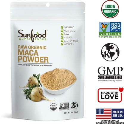 Sunfood Organic Maca Powder - Maca Root Powder, Maca Powder Organic, Maca Supplement for Men & Women with Adaptogens, Peruvian, Raw, Vegan, Premium Maca Powder - 4 Oz Bag Sunfood SuperfoodsBuy Supplements Australia