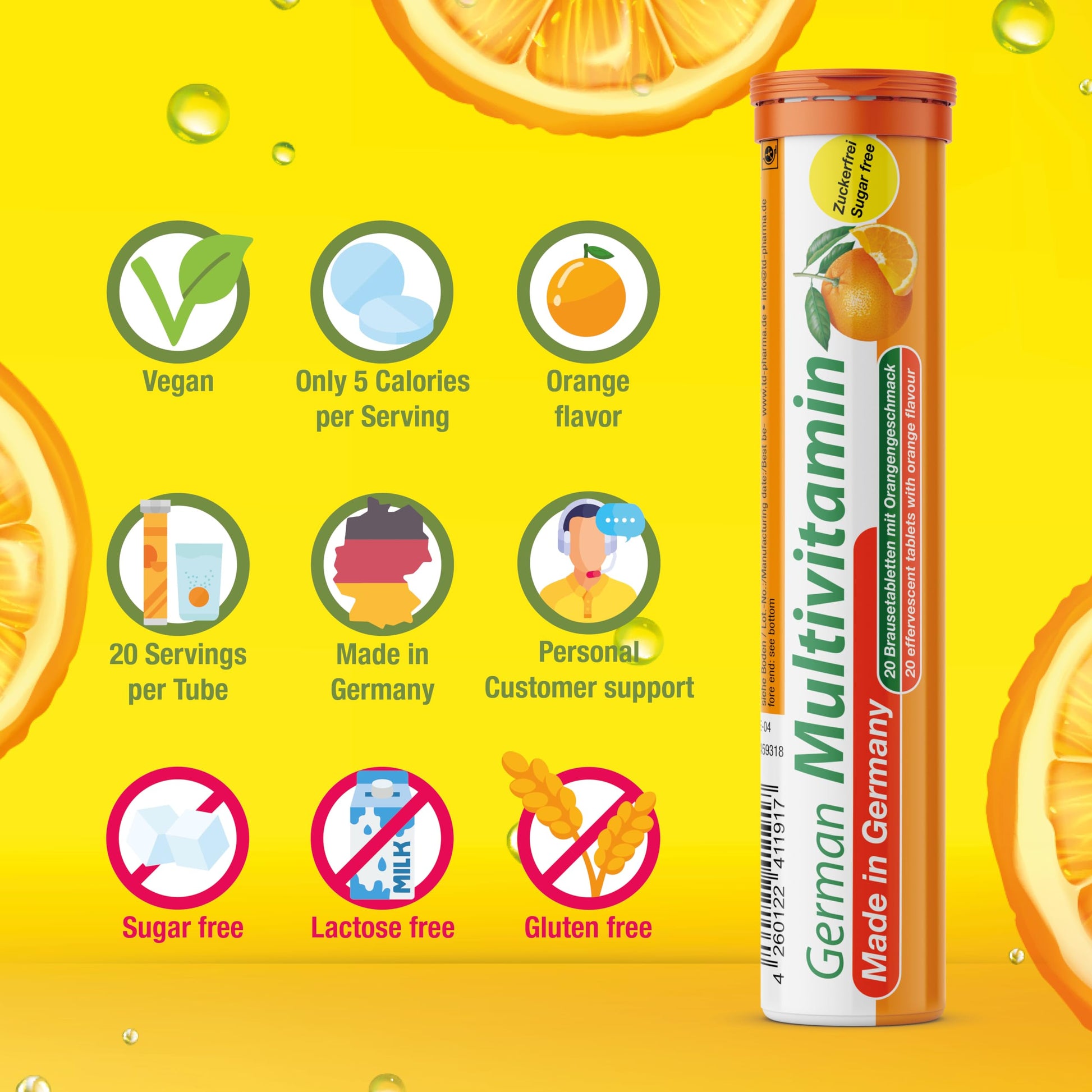 T&D German Vitamin, Minerals - 140 Vegan/Vegetarian Drink Effervescent Tablets - Mixed Fruit Flavor Box - Made in Germany T&D buy supplements Au