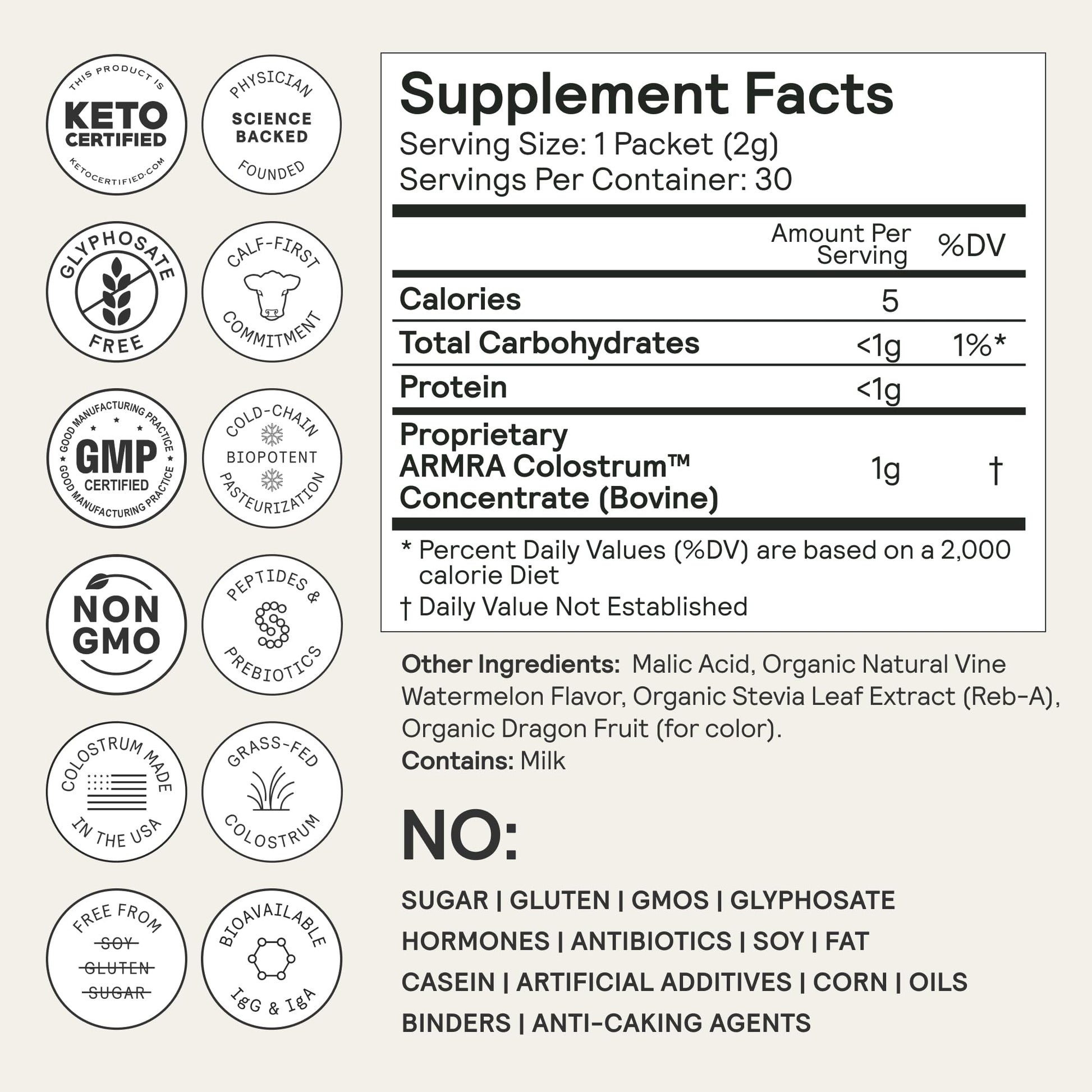 ARMRA Colostrum Powder | Vine Watermelon | Gut Health & Bloating | Skin & Hair | Immunity | Keto, Gluten & Fat-Free | 60 Servings ARMRABuy Supplements Australia