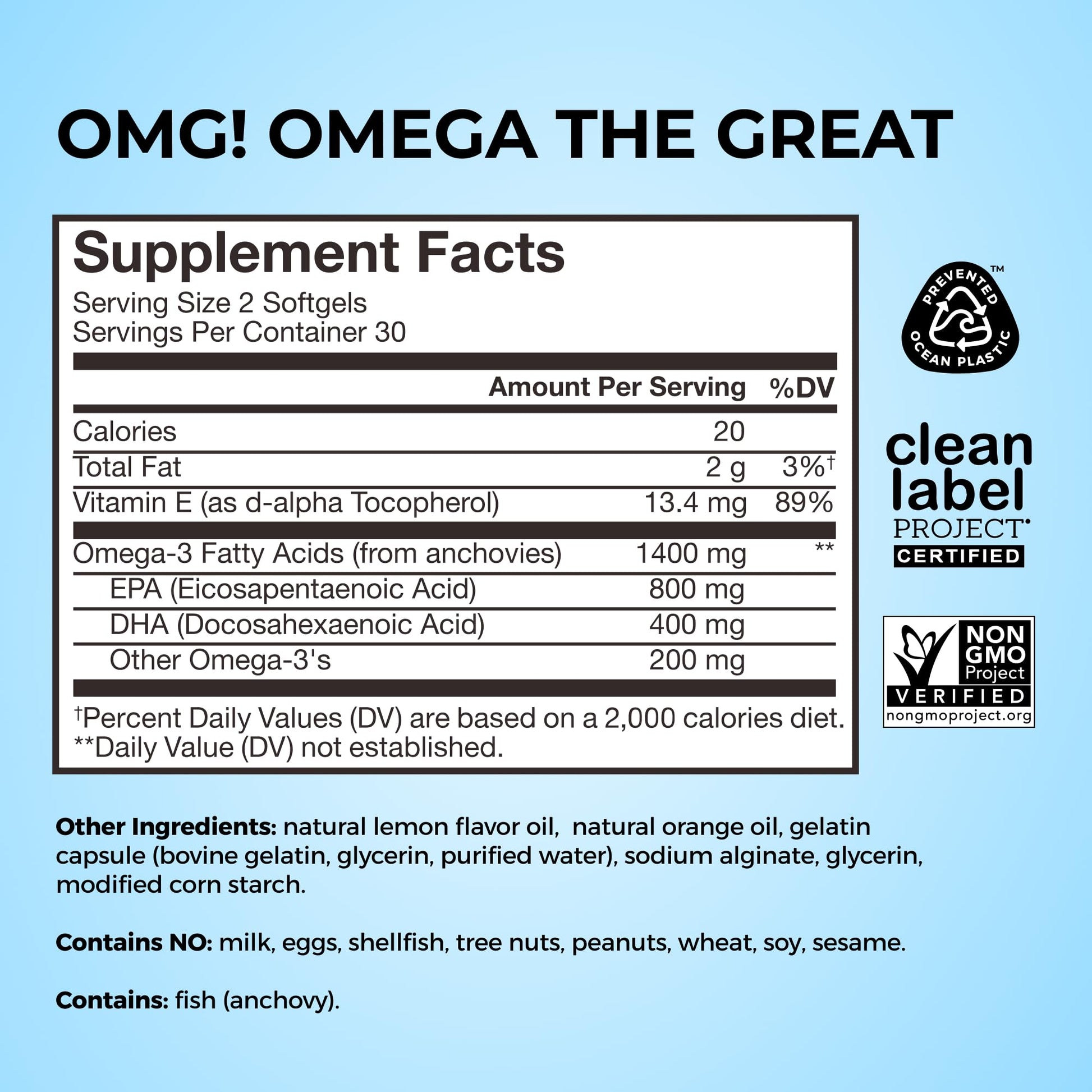 HUM OMG! Omega The Great Triple Omega 3 Fish Oil Supplement for Women & Men with Vitamin E, DHA & EPA, Skin Care & Skin Tone Support for Heart & Brain Health, Gluten Free, Non GMO, 60 Softgels HUMBuy Supplements Australia