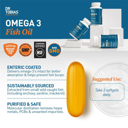Dr. Tobias Omega 3 Fish Oil 2000mg Triple Strength with 800mg EPA 600mg DHA Per Serving | Fish Oil Omega 3 Supplements for Heart Brain & Immune Support - 180 Softgels (90 Servings) Dr. TobiasBuy Supplements Australia