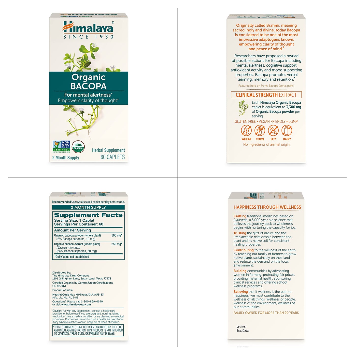 Himalaya Bacopa Monnieri Nootropic Herbal Supplement, Supports Calm, Memory, Cognition, USDA Certified Organic, Non-GMO, 750 mg, 60 Plant-Based Caplets, 60 Day Supply HimalayaBuy Supplements Australia