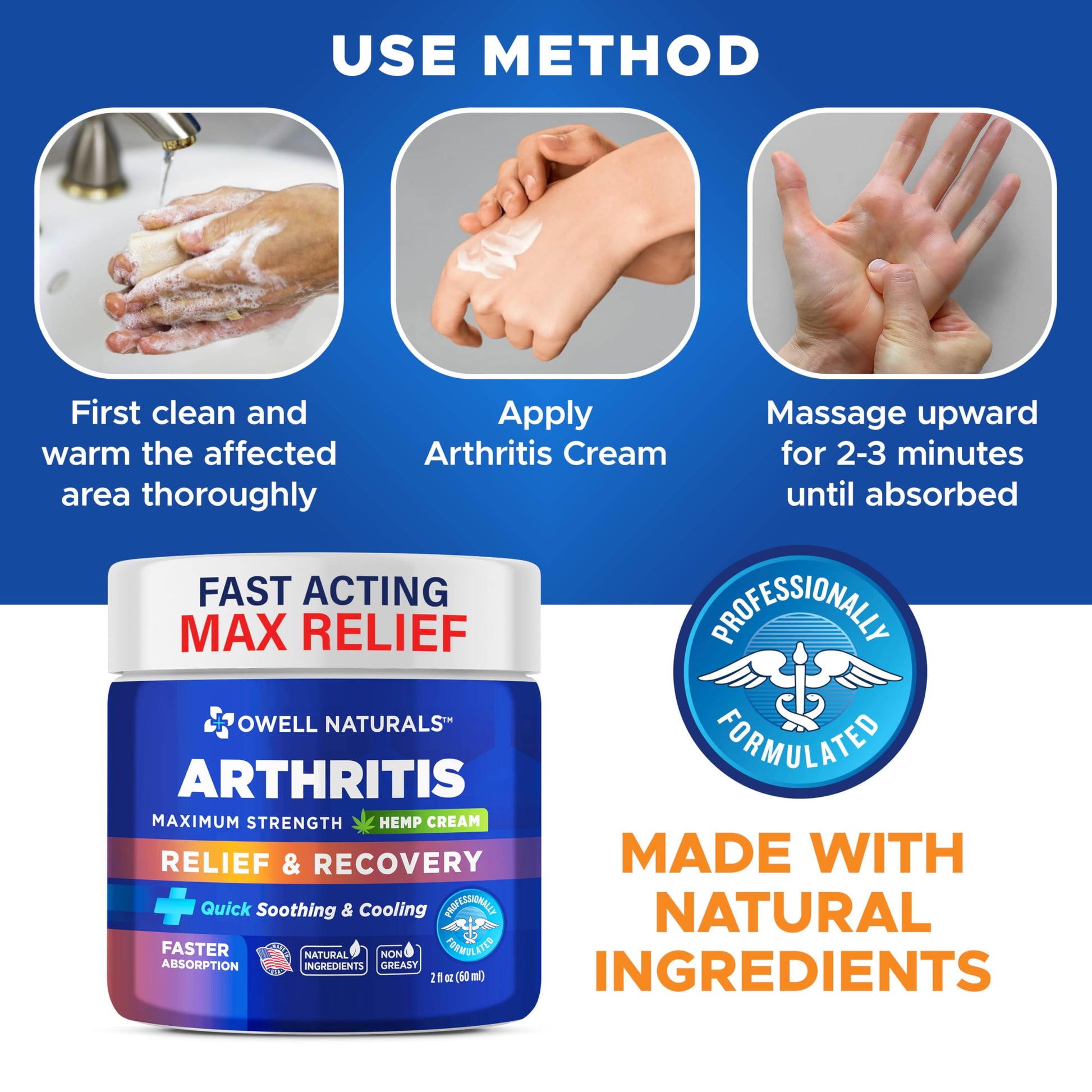 OWELL NATURALS Joint & Muscle Ream, Maximum Strength Relief & Recovery for Back, Neck, Feet with Aloe Vera, Vitamin B6 MSM, 2 Oz, (2 Pack) Owell NaturalsBuy Supplements Australia