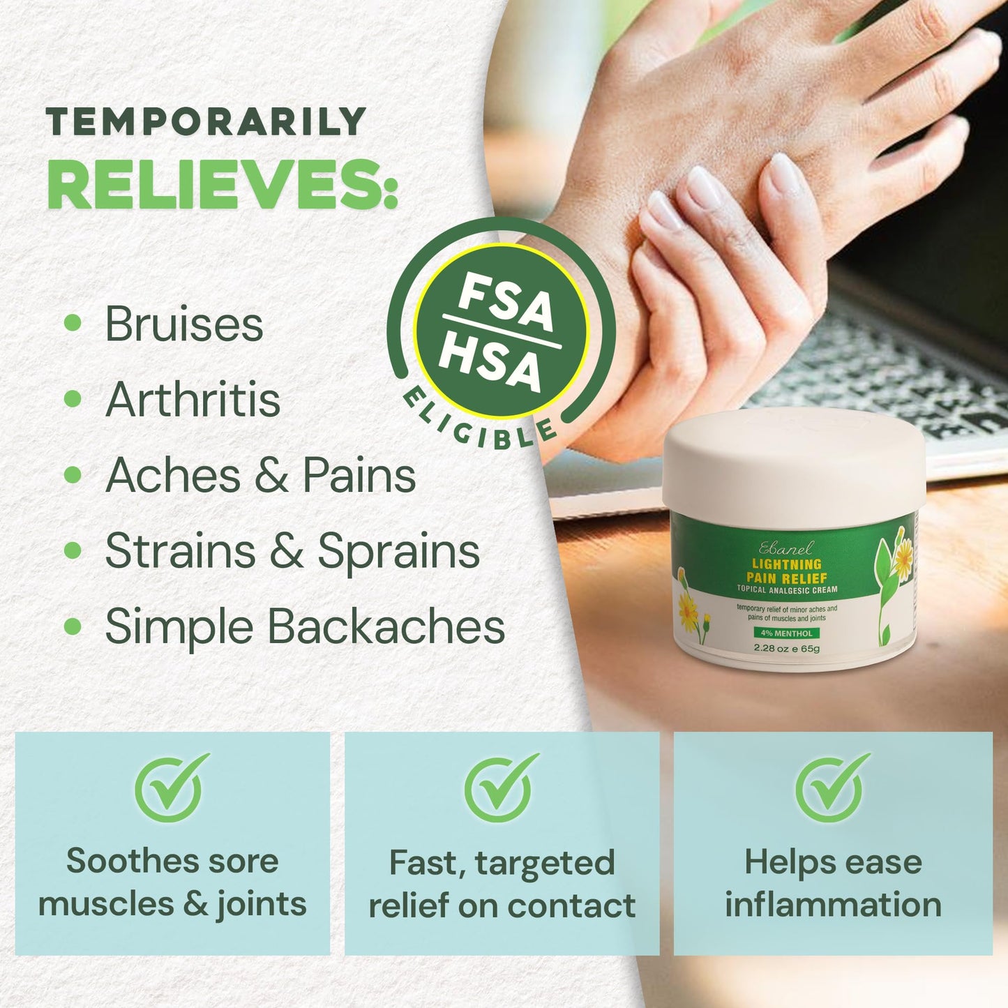 Ebanel Pain Relief Cream for Arthritis, Back, Joint, Foot, Neck, Strains & Sprains with Menthol, Camphor, Arnica, Emu Oil, MSM, Boswellia, Soothing Muscle Pain Relief Cream Ebanel buy supplements Au