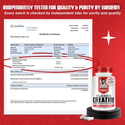 Old School Labs 5000mg Creatine Monohydrate Capsules With BioFit™ (Max Strength) Supports Muscle Growth & Recovery, Performance, Cognitive Health - Creatine Pills for Men & Women, Made in USA 180 Caps Old School LabsBuy Supplements Australia