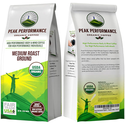 Peak Performance High Altitude Organic Coffee - Fair Trade, Low Acid, Non GMO, and Beans Full of Antioxidants - Medium Roast Smooth Tasting USDA Certified Organic Ground Coffee Bag 12 oz Peak PerformanceBuy Supplements Australia