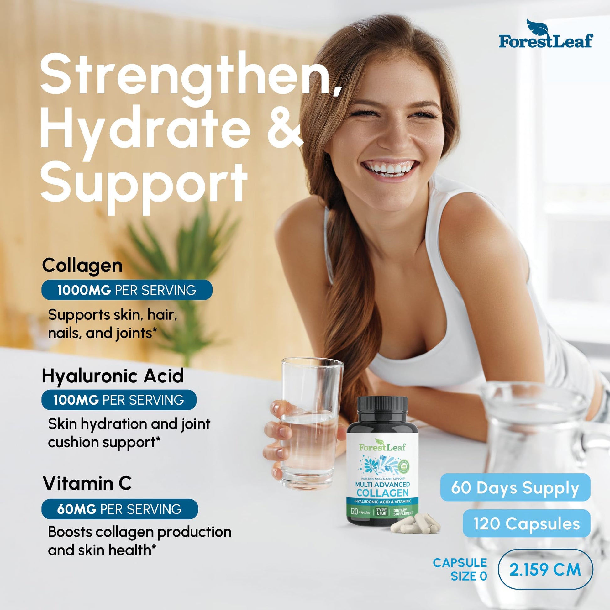 ForestLeaf Multi Collagen Pills with Hyaluronic Acid + Vitamin C | Hydrolyzed Collagen Supplements for Women or Men | Multi Collagen Capsules Peptides for Skin, Wrinkles, 120 Caps ForestLeafBuy Supplements Australia