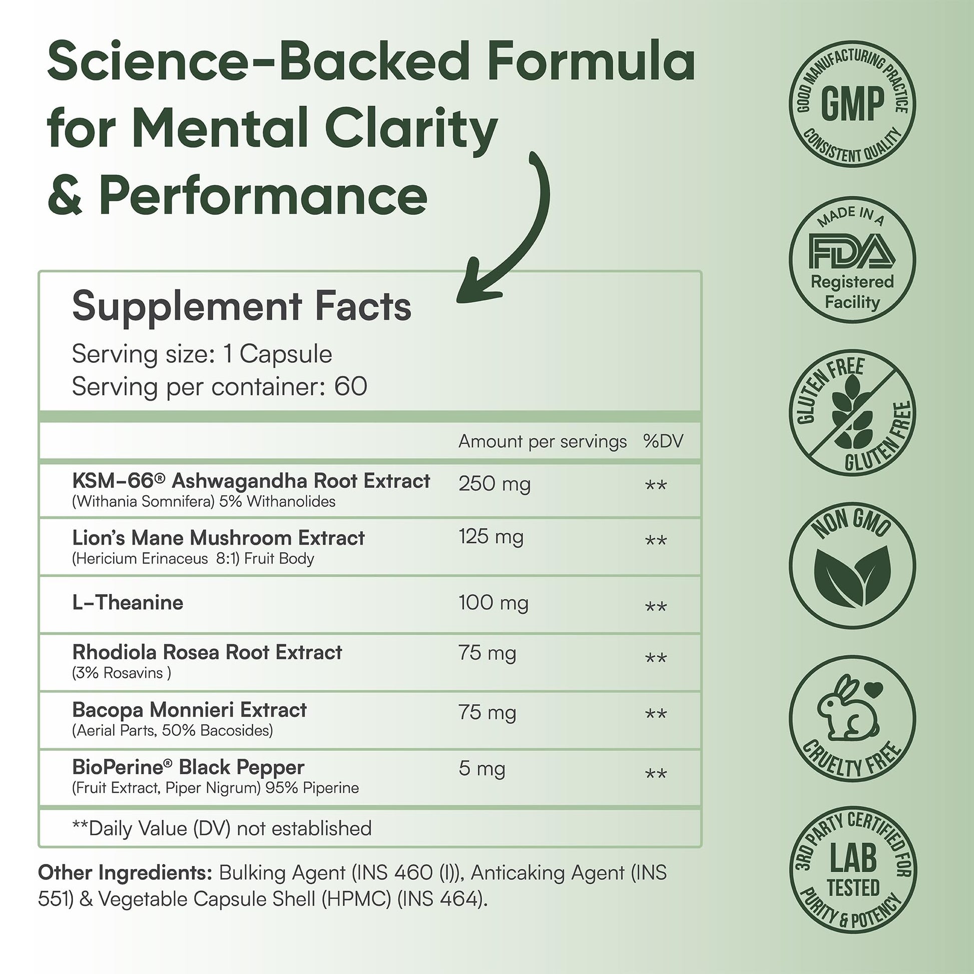 PrimaLeaf Clarity Nootropics Brain Supplement for Focus, Memory, & Stress Relief | Natural Nootropic with KSM66 Ashwagandha, Lions Mane, Bacopa, L Theanine | Cognitive & Mood Support | 60 Veg Capsules PrimaLeafBuy Supplements Australia