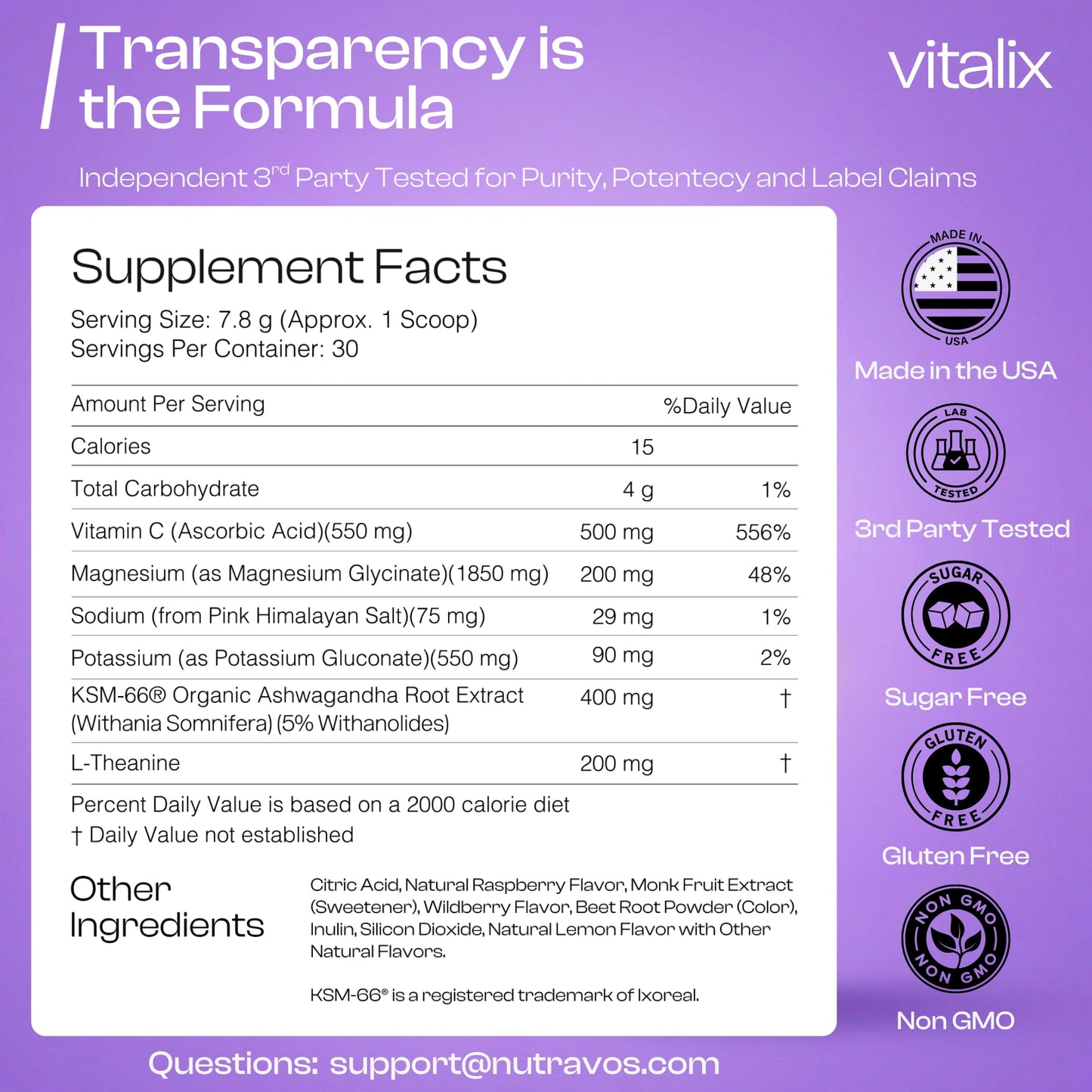 NutraVōs Vitalix – Cortisol Reducer & Adaptogen Drink Mix with Ashwagandha KSM 66, Magnesium Glycinate 200mg, L-Theanine 200mg, Vitamin C 500mg & Electrolytes – Raspberry Lemonade – 30 Servings NutraVōsBuy Supplements Australia